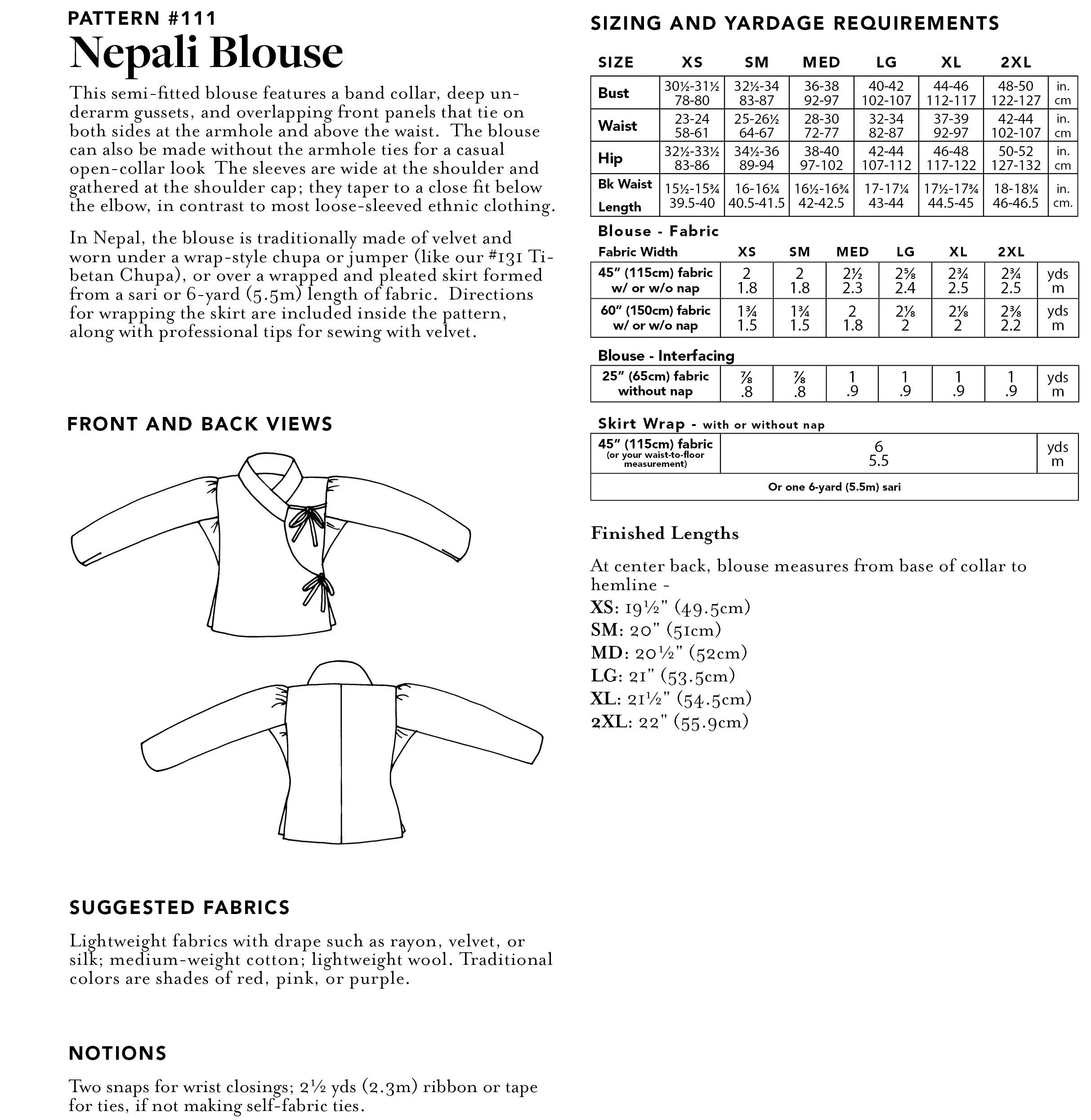 111 Nepali Blouse - PDF