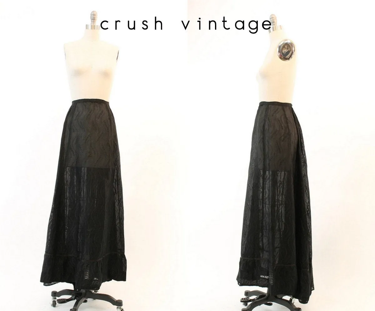 1900 EDWARDIAN skirt sheer embroidered maxi xxs | new fall