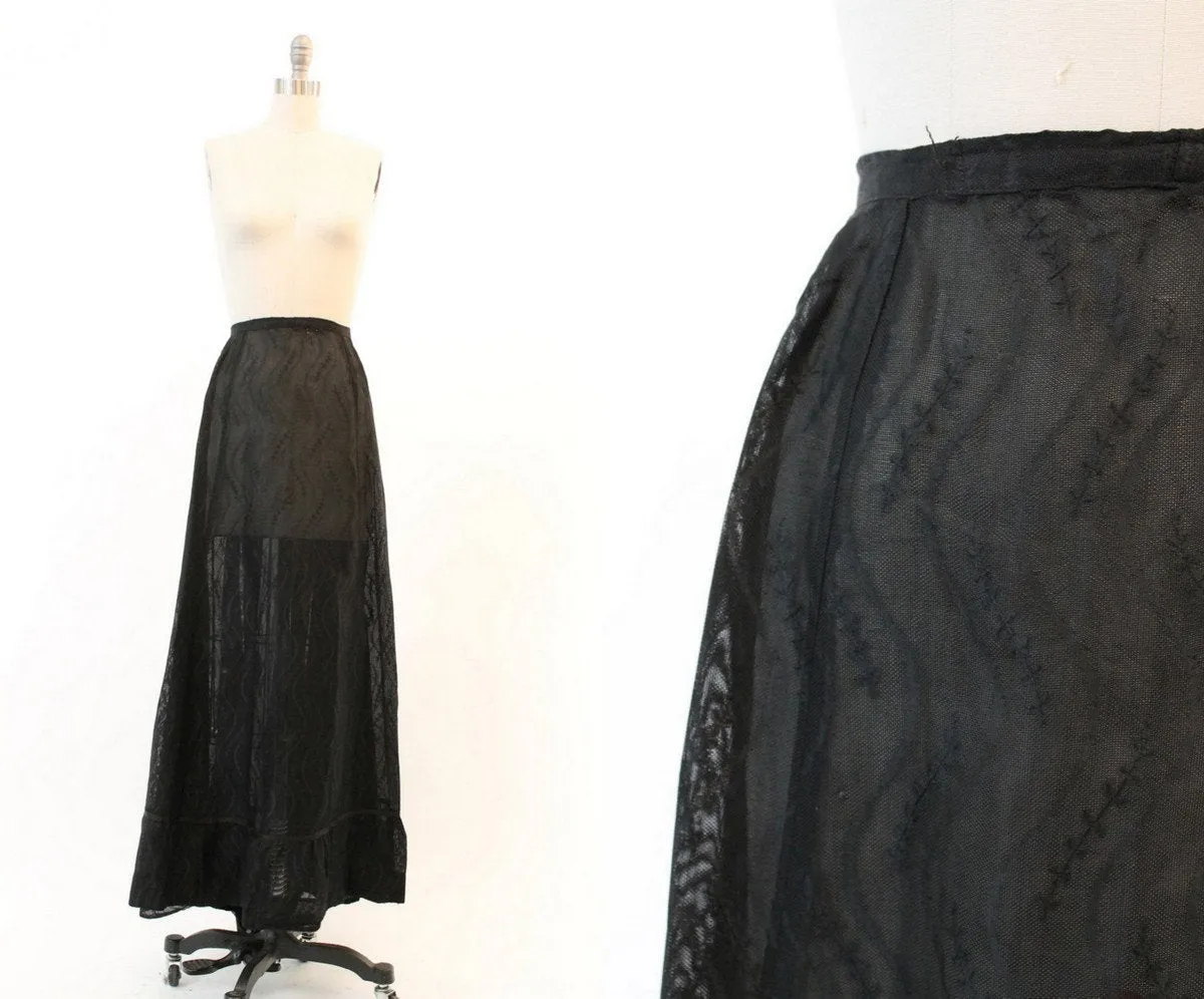 1900 EDWARDIAN skirt sheer embroidered maxi xxs | new fall