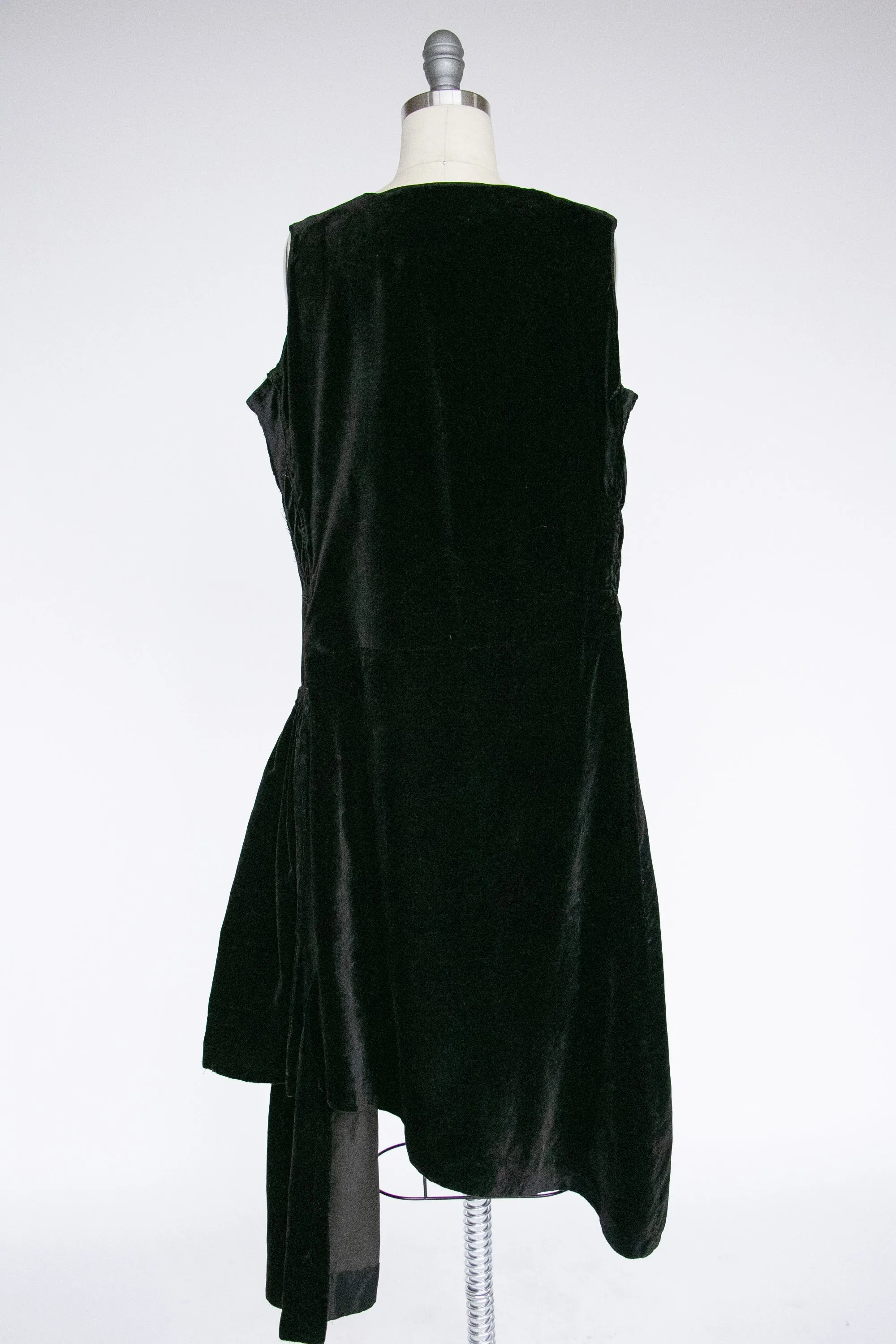 1920s Dress Black Velvet Asymetric Deco S