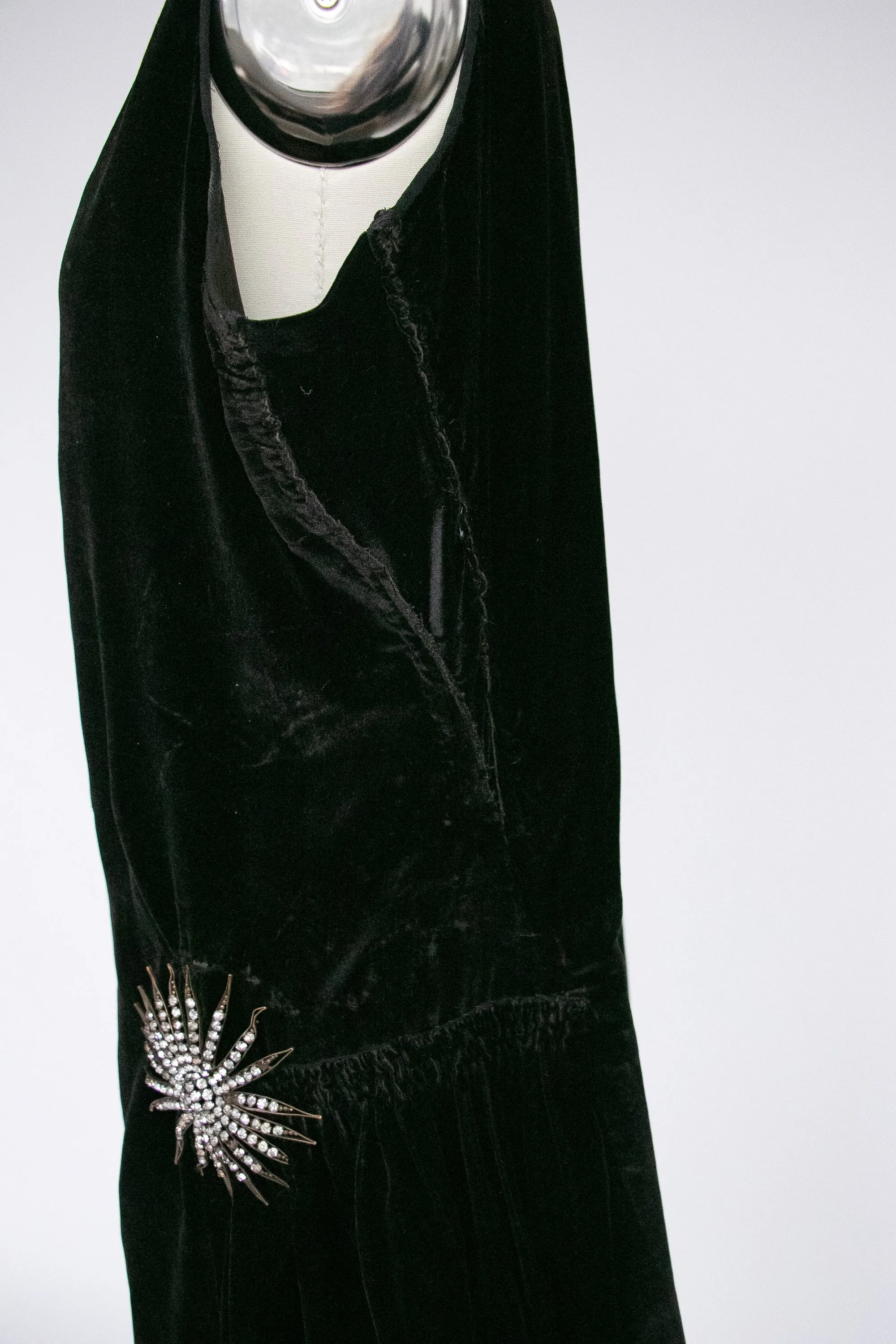 1920s Dress Black Velvet Asymetric Deco S