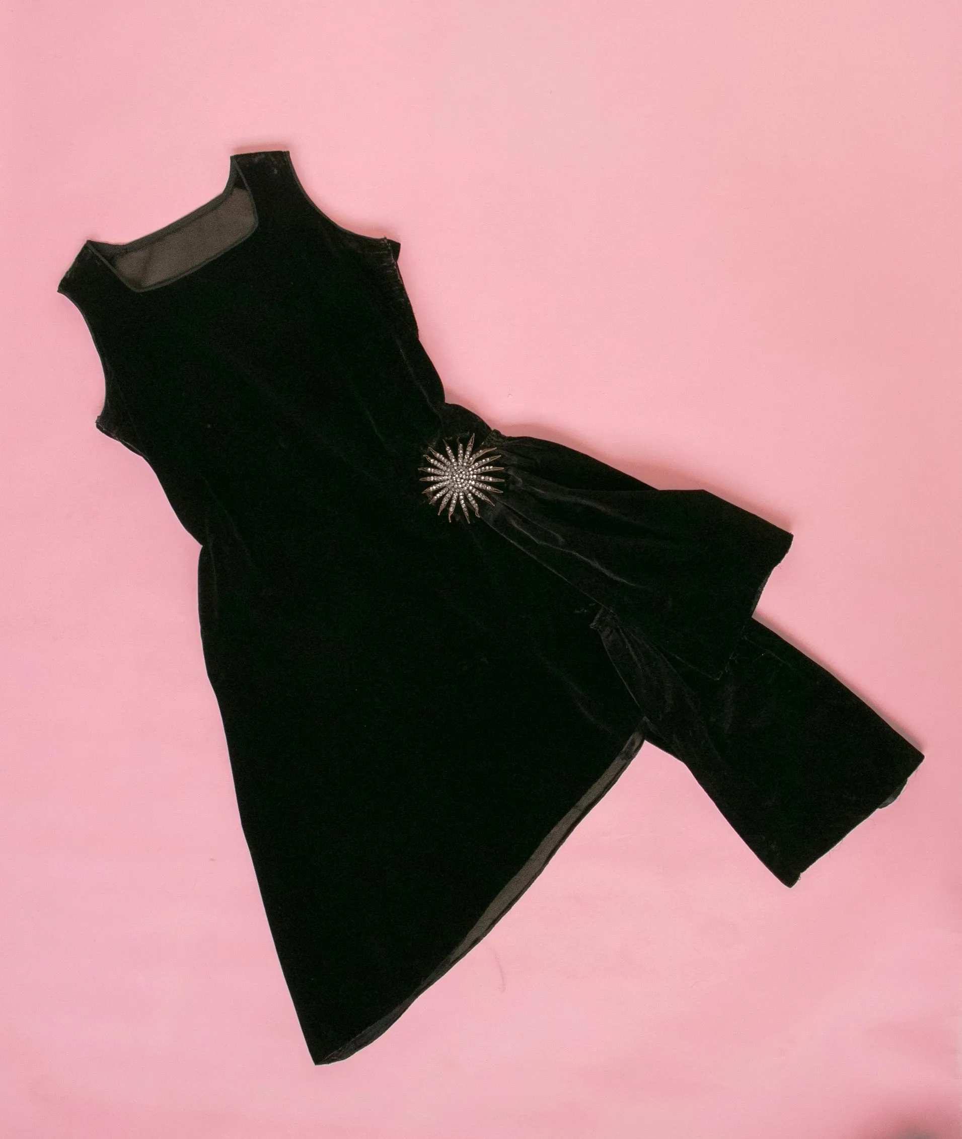 1920s Dress Black Velvet Asymetric Deco S