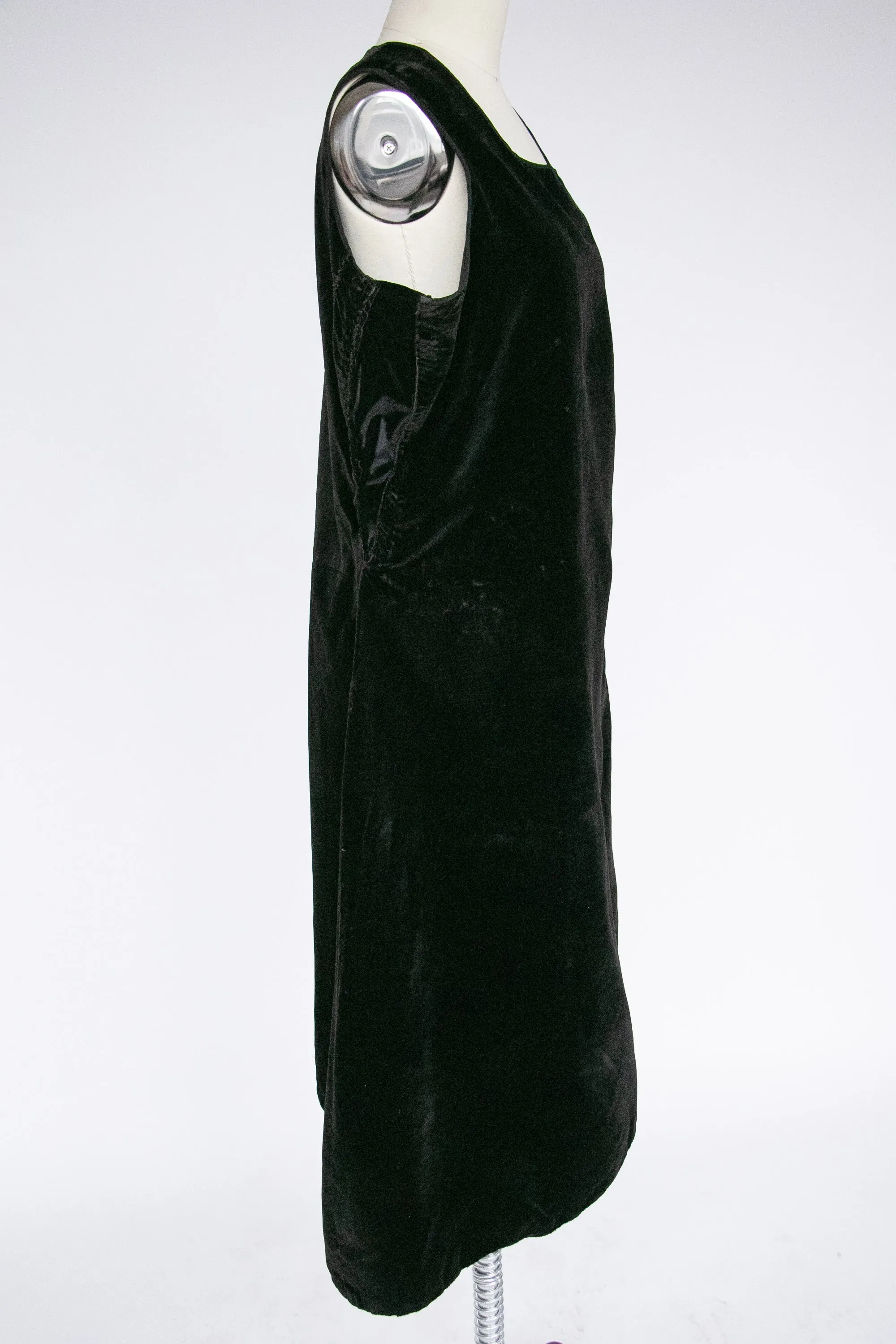 1920s Dress Black Velvet Asymetric Deco S