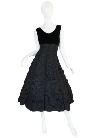 1950s Black Silk Taffeta & Velvet "Coffin Drape" Dress