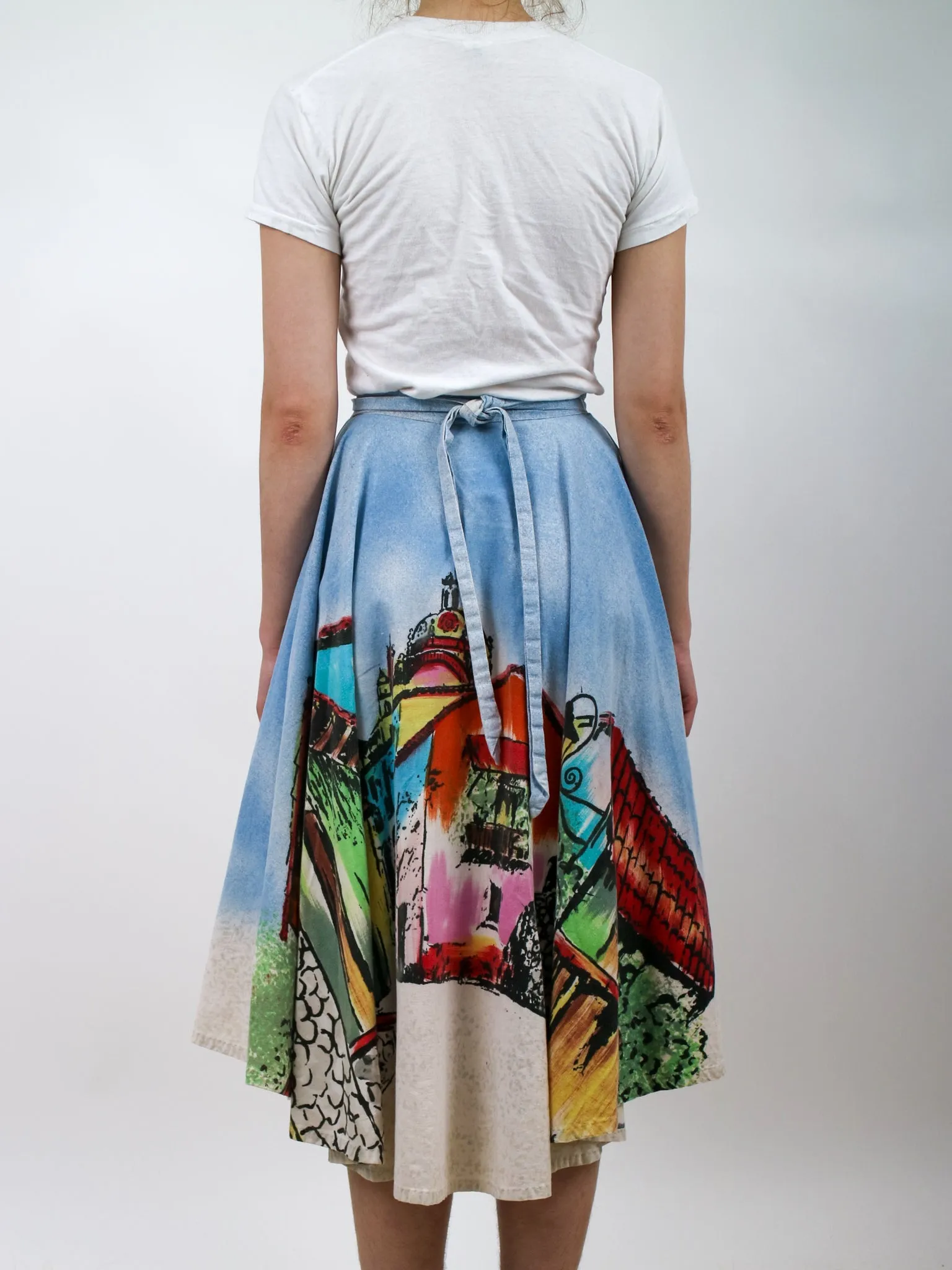 1950s Mexican Souvenir Skirt with Novelty Print Village Scene