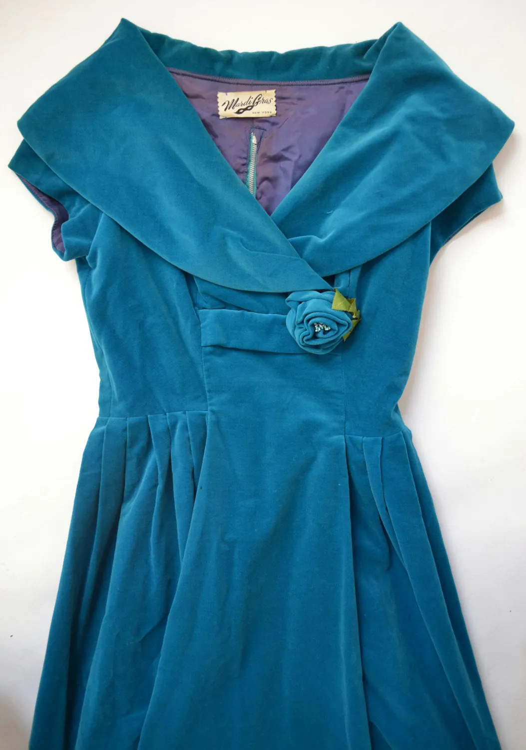 1950s Teal Velvet Dress