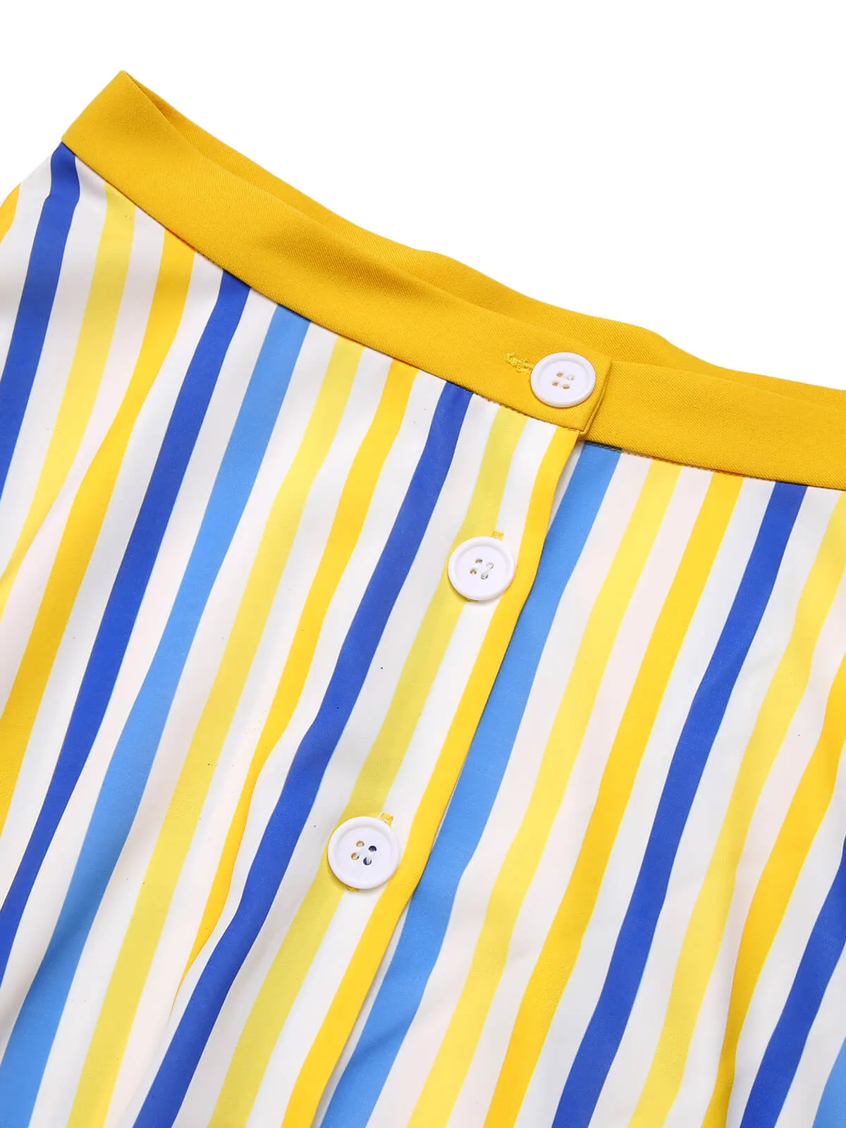 1950s Yellow White Blue Striped Button Skirt