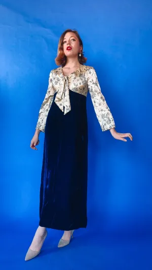 1960s Winter Blue Velvet Dress, sz. S