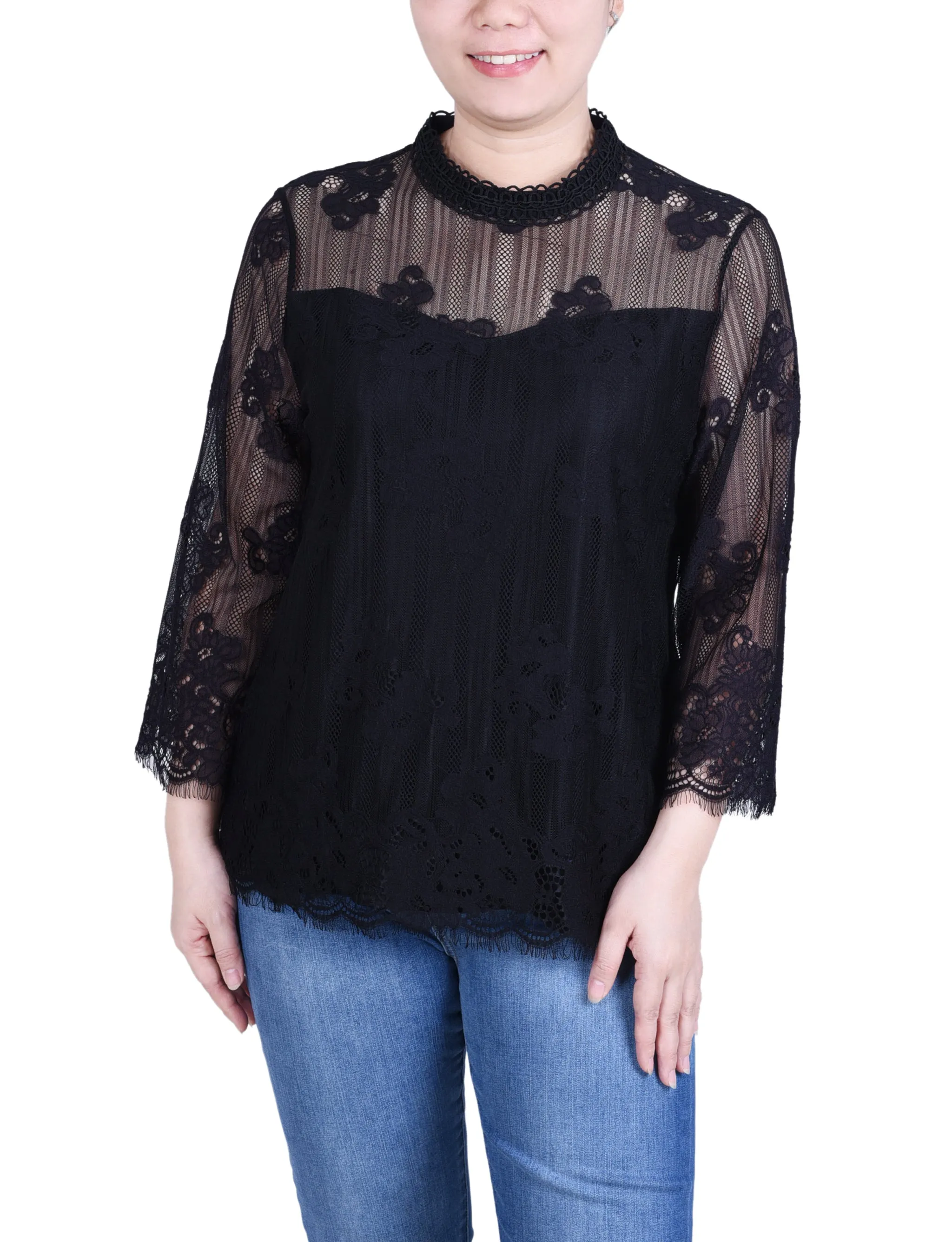 3/4 Sleeve Lace Blouse