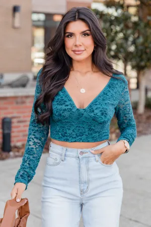 A Full Life Teal Velvet Lace Corset Long Sleeve Blouse FINAL SALE