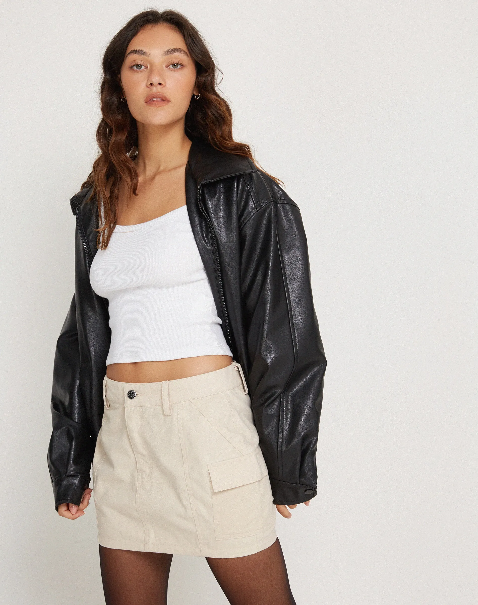 Ajeng Low Rise Cargo Mini Skirt in Ecru