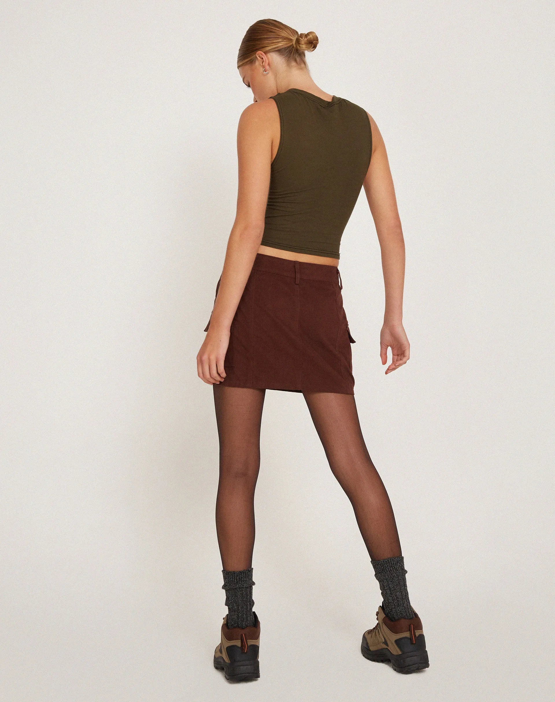 Ajeng Low Rise Cargo Mini Skirt in Seal Brown