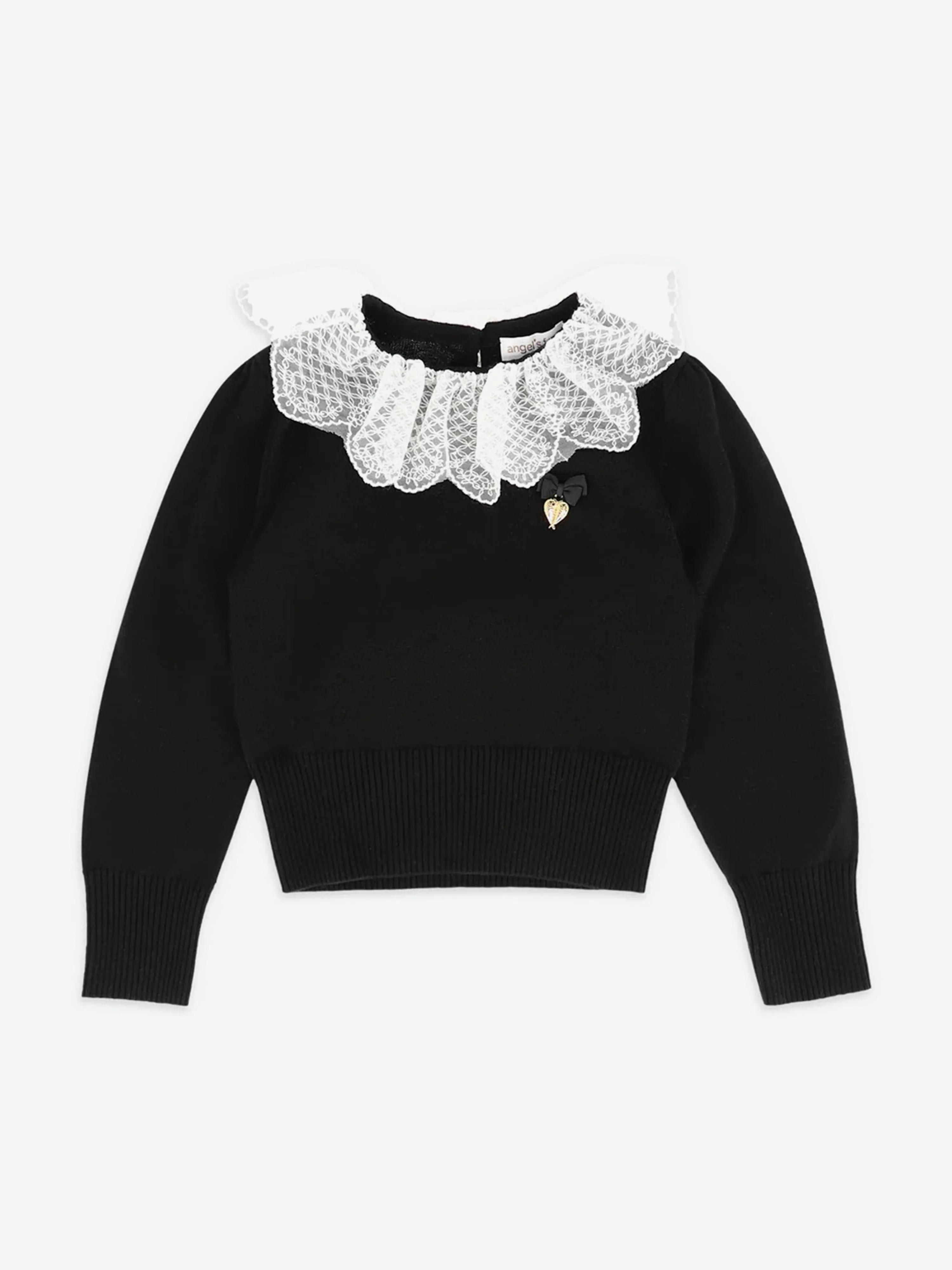 Angels Face Girls Meg Lace Collar Jumper in Black