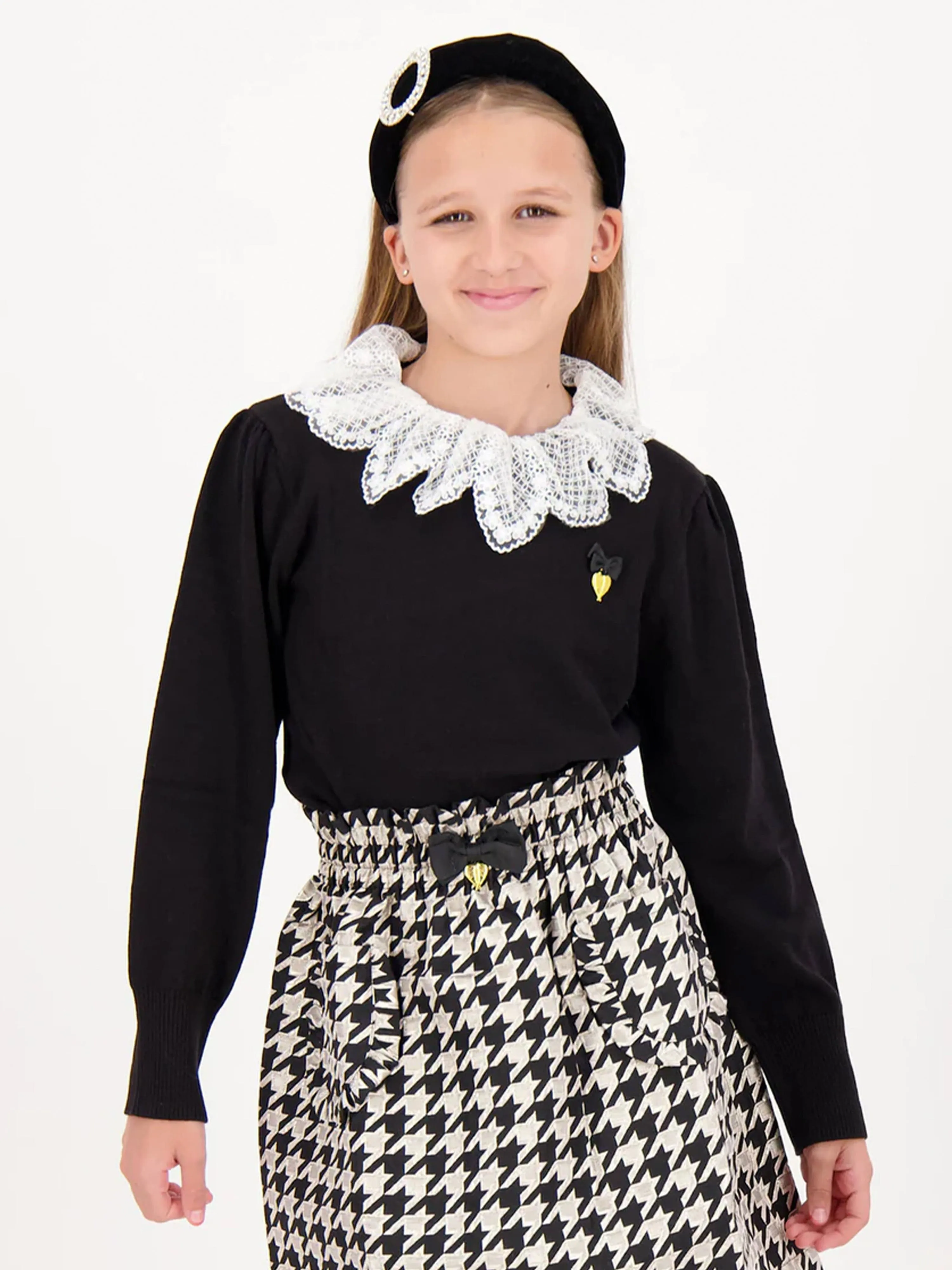 Angels Face Girls Meg Lace Collar Jumper in Black