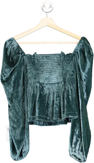 Anthropologie Teal Velvet Square Neck Blouse S