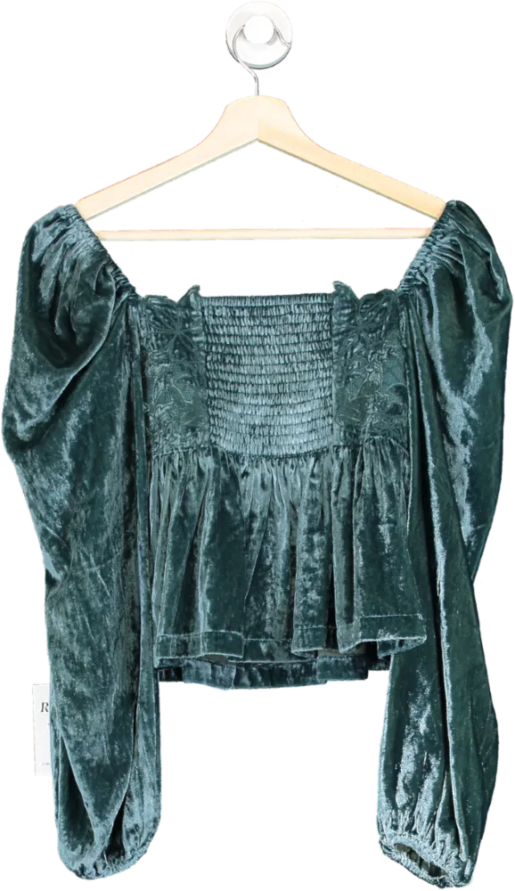 Anthropologie Teal Velvet Square Neck Blouse S