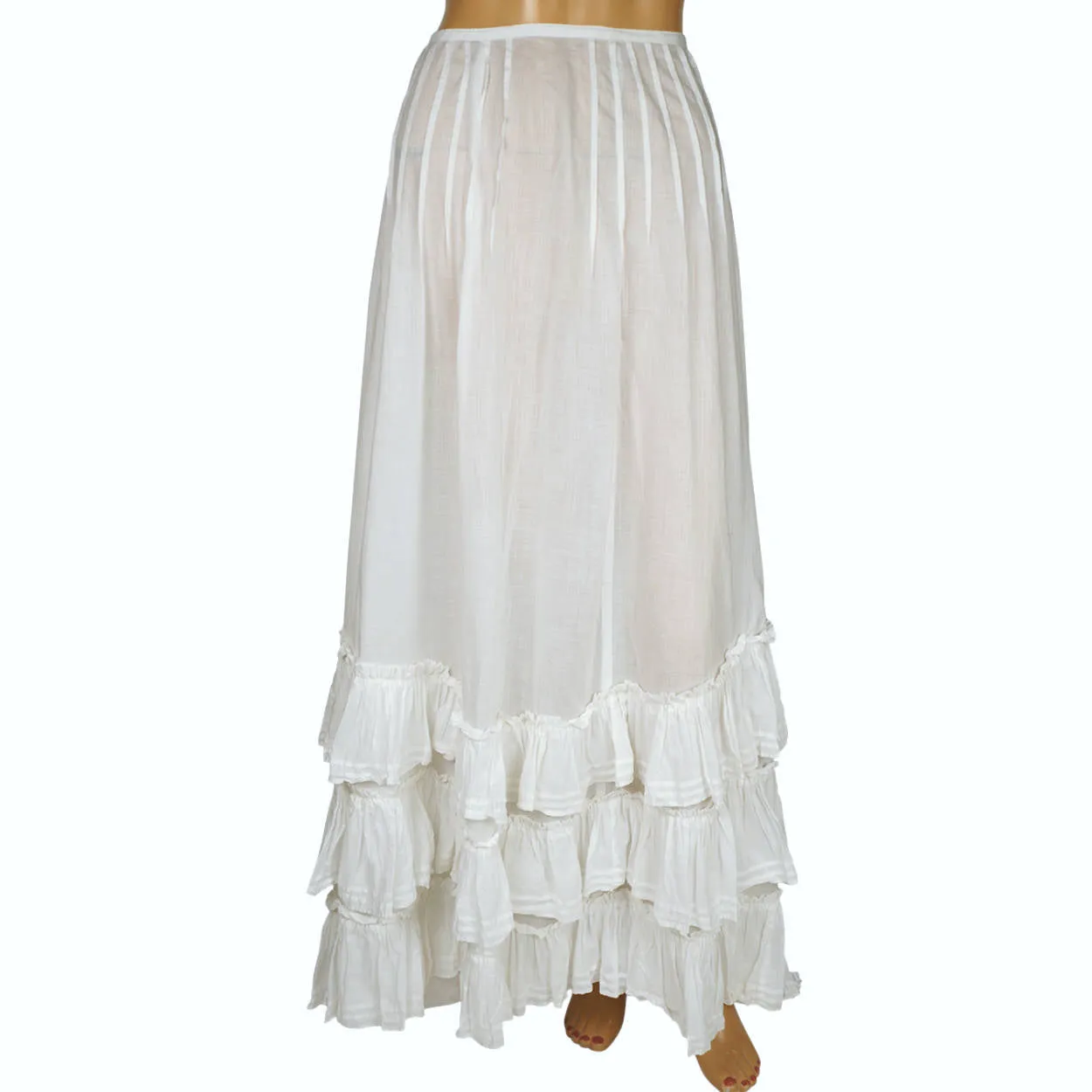 Antique Edwardian White Cotton Skirt 1910 Size S 23 Inch Waist