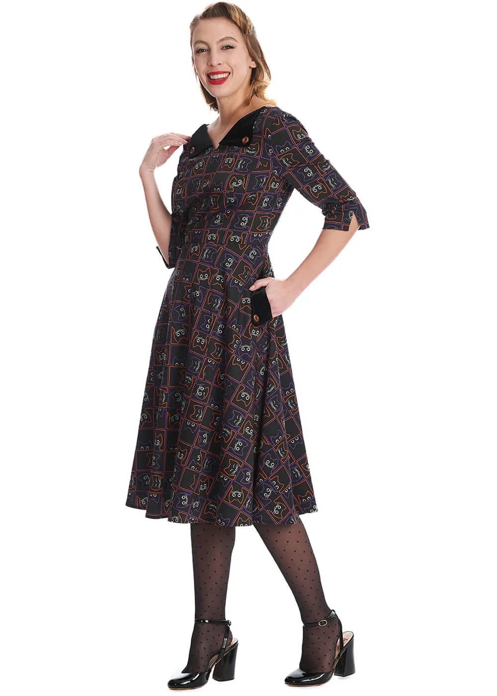 Banned Kitty Cat 50's Swing Dress Black