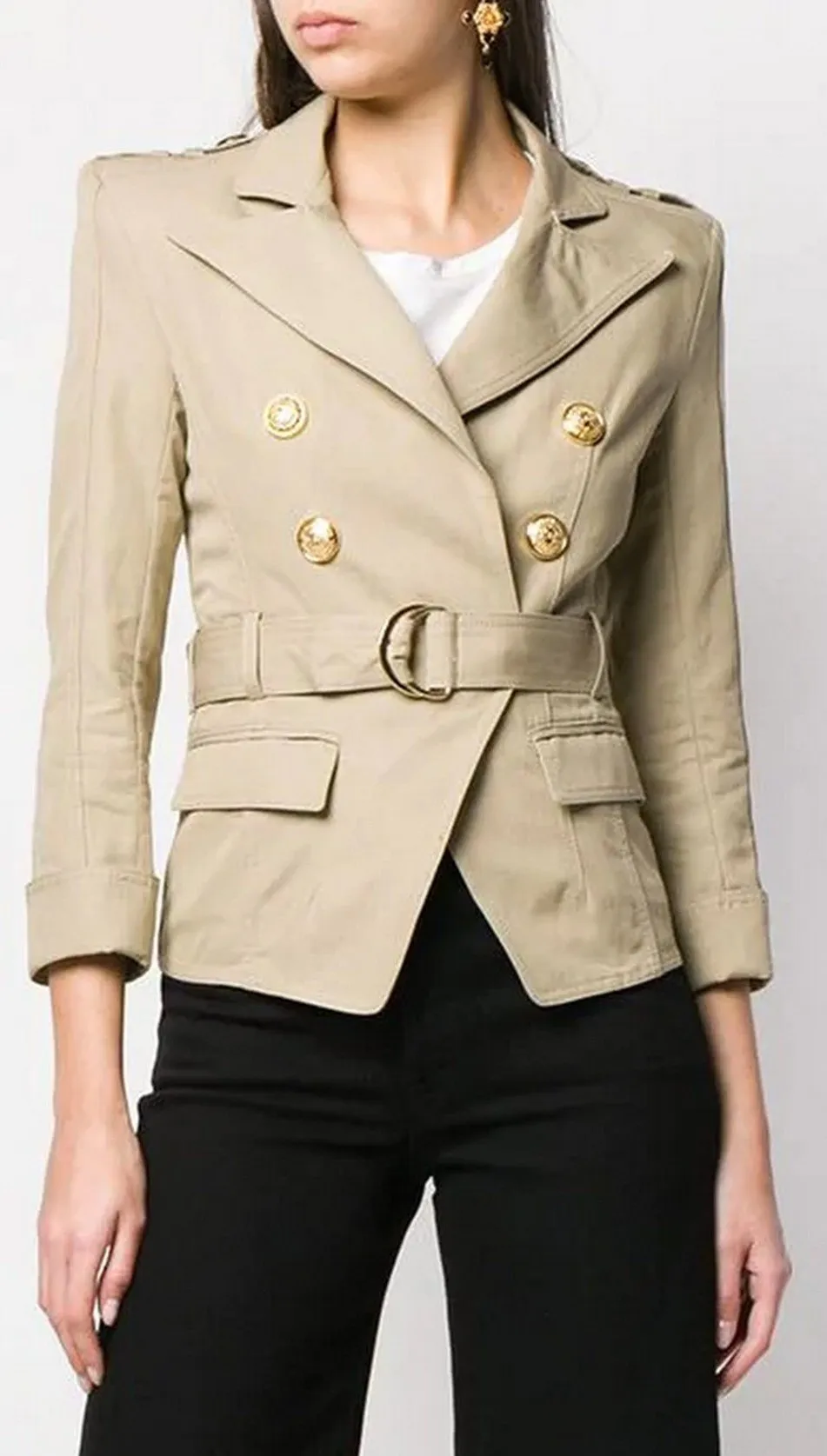 Belted Double-Breasted Jacket and Skirt Set