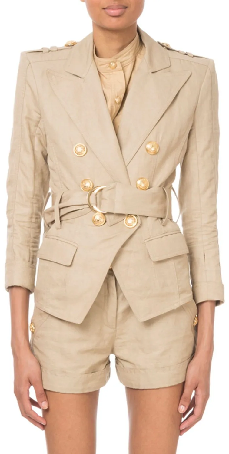 Belted Double-Breasted Jacket and Skirt Set