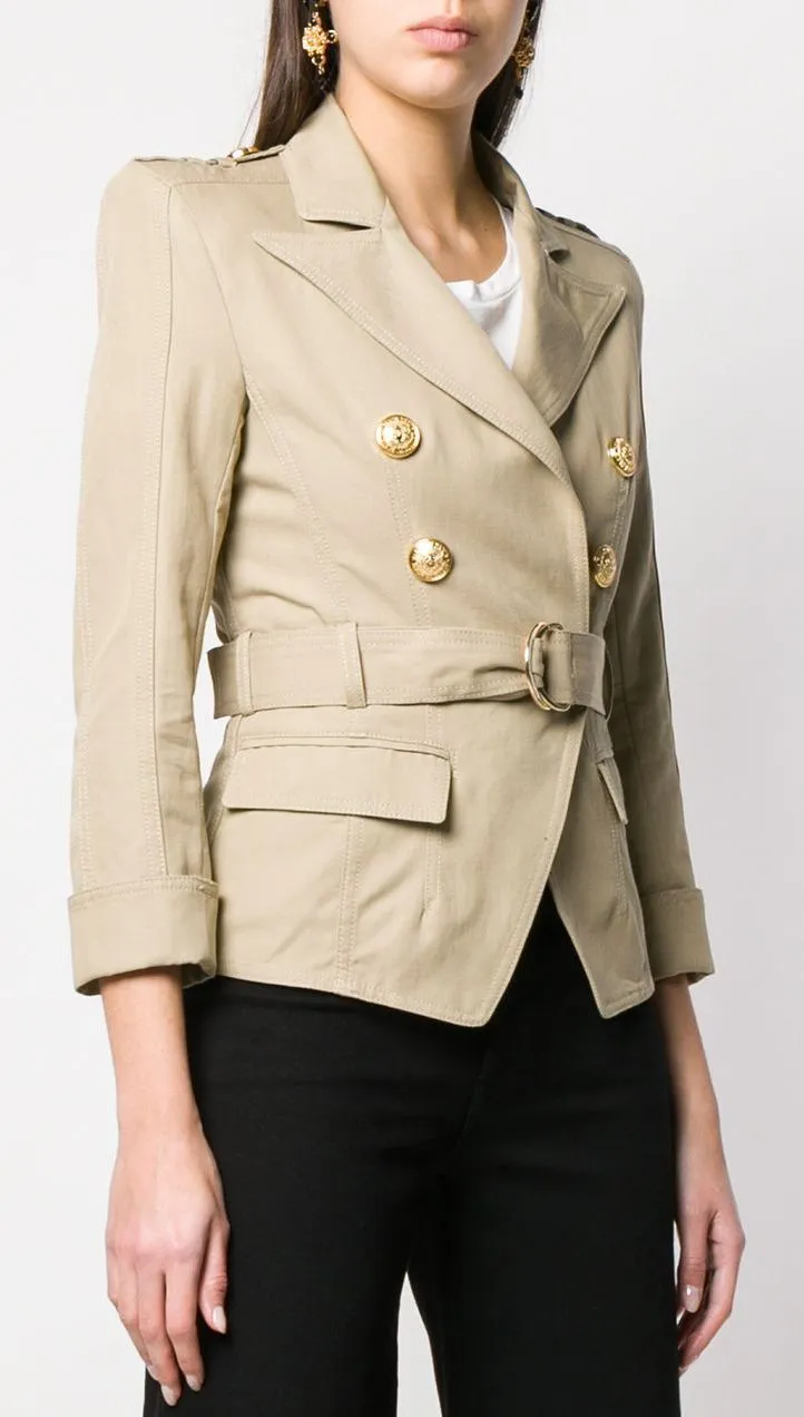 Belted Double-Breasted Jacket and Skirt Set