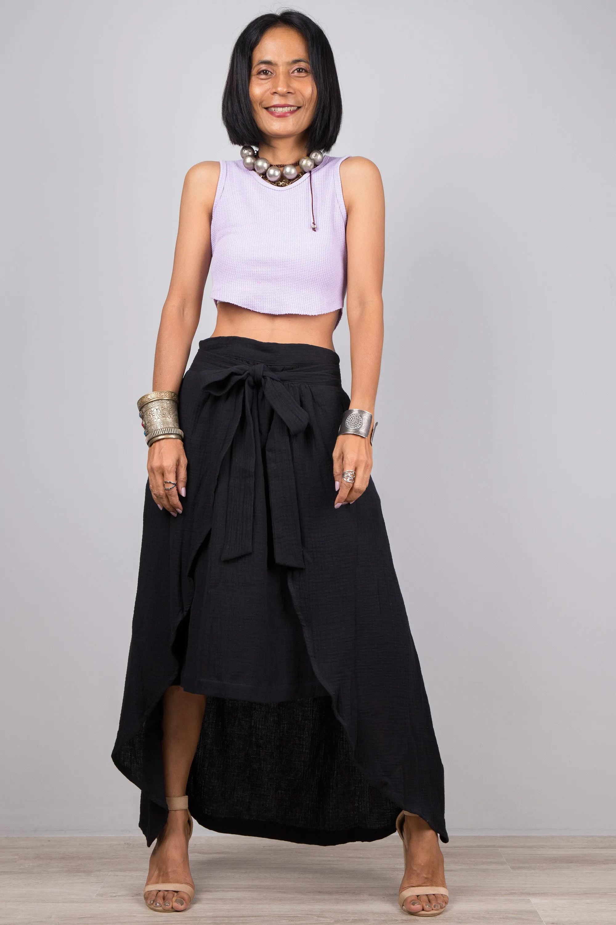 Black cotton wrap skirt