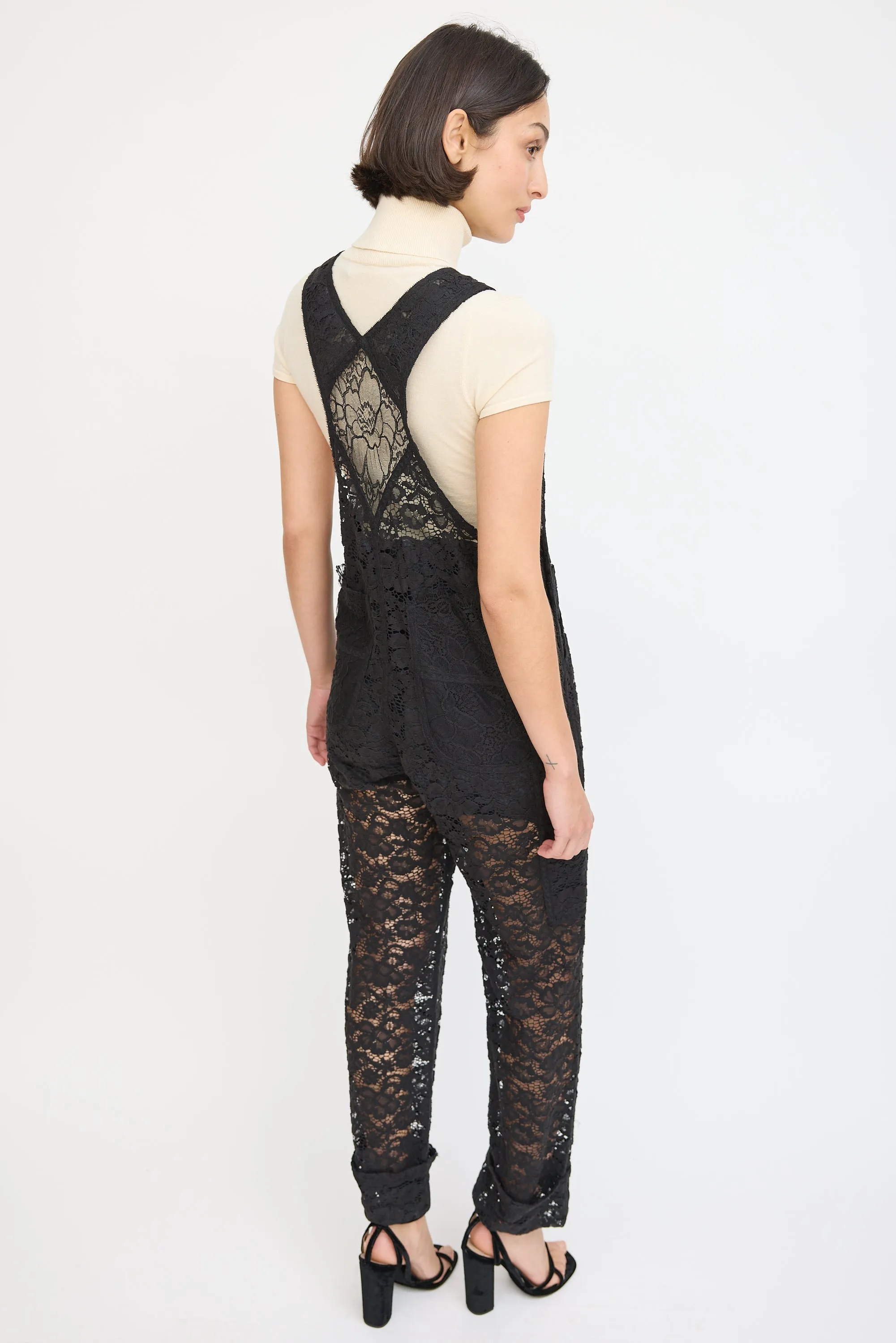 Black Floral Lace Overall