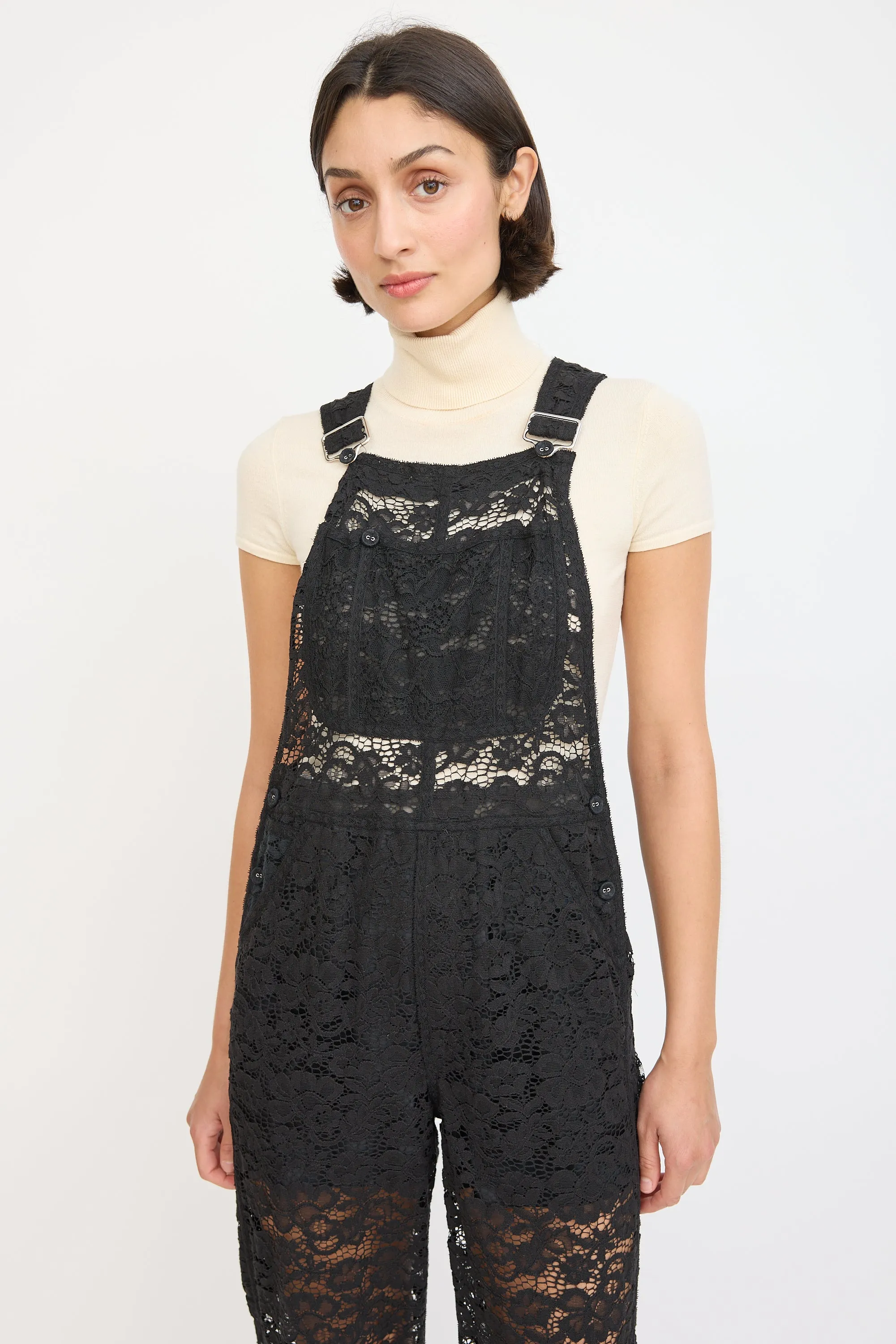 Black Floral Lace Overall