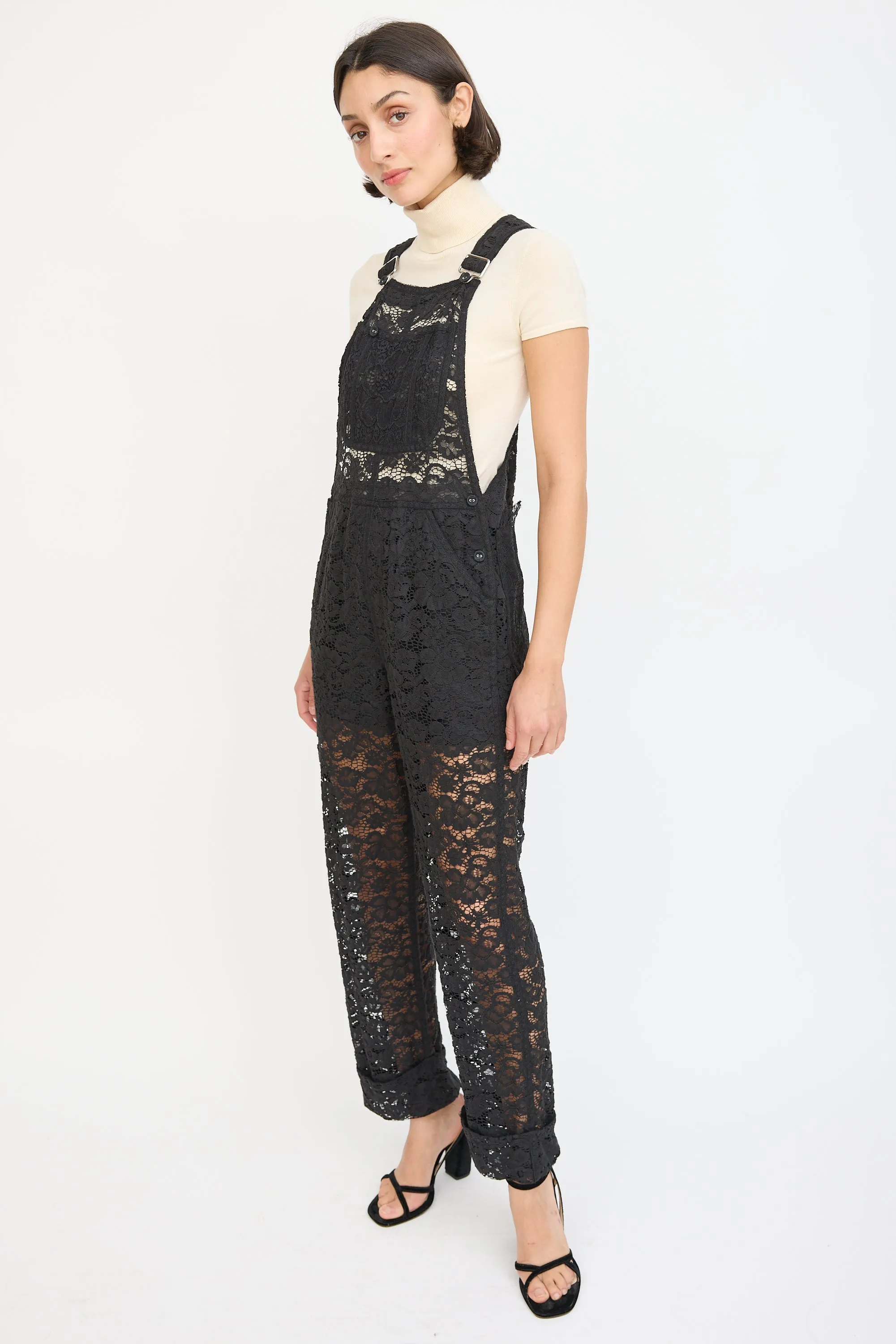 Black Floral Lace Overall