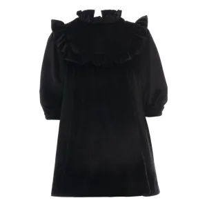 Black Ruffle Velvet Dress