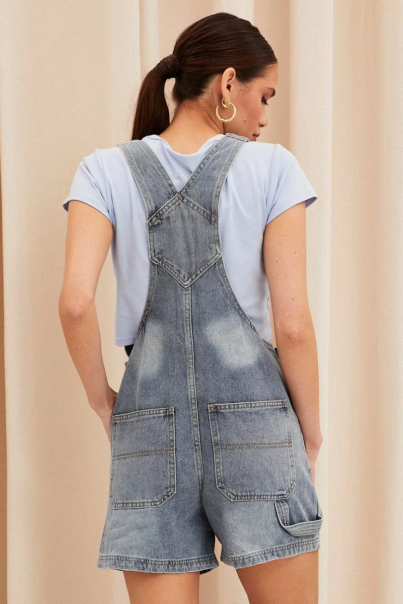 Blue Carpenter Overall Shorts Denim