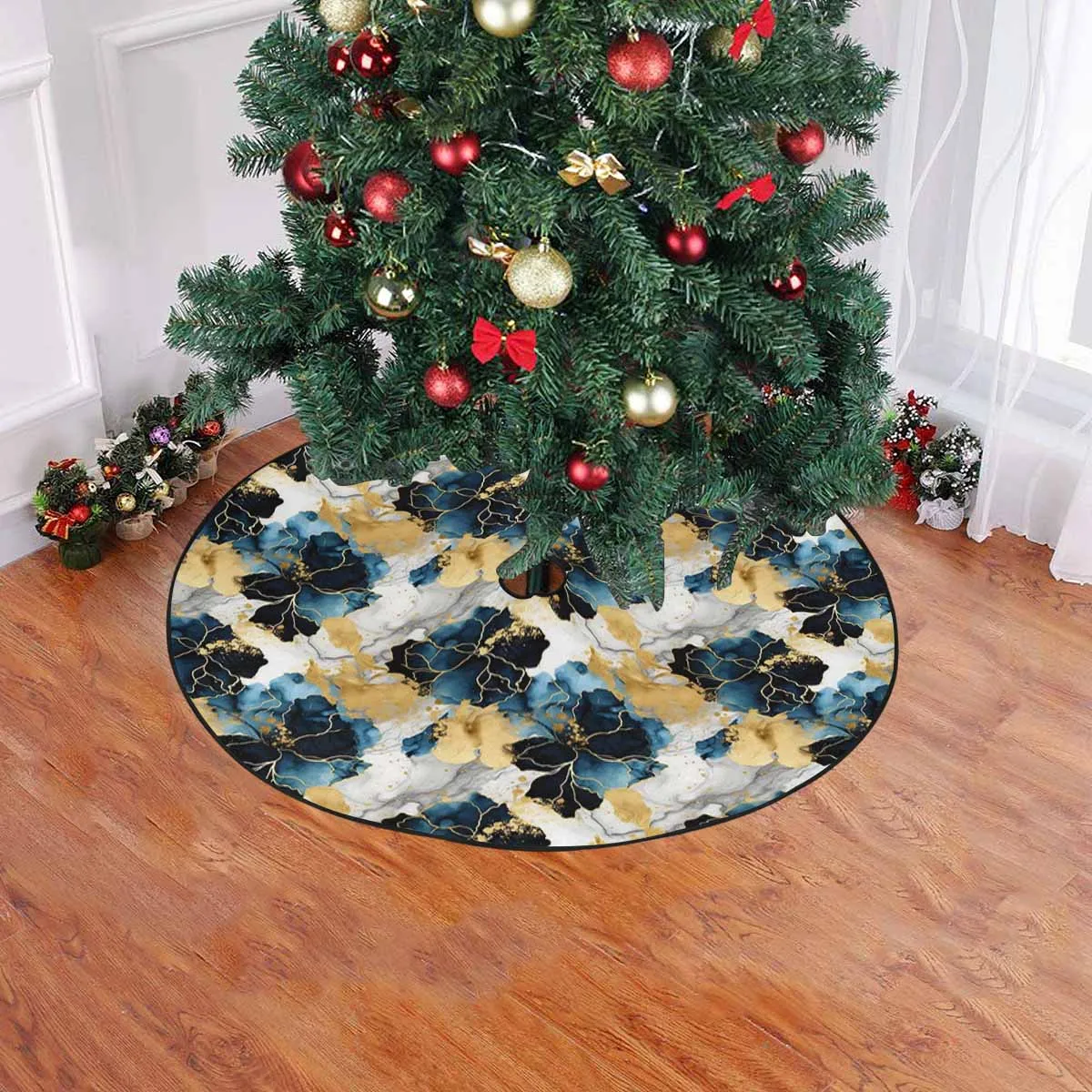 Blue Ink Floral  Christmas Tree Skirt