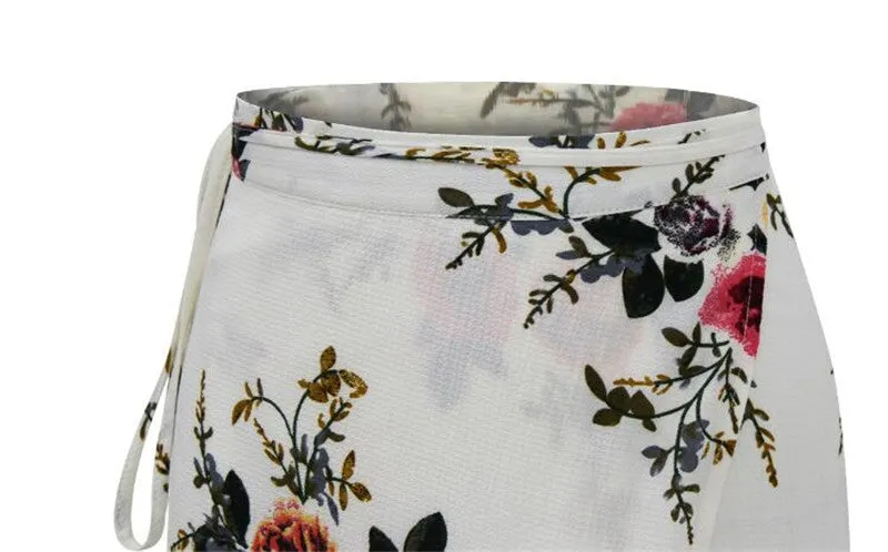 Boho Vintage Pink Floral Print Side Slit Wrap Skirt