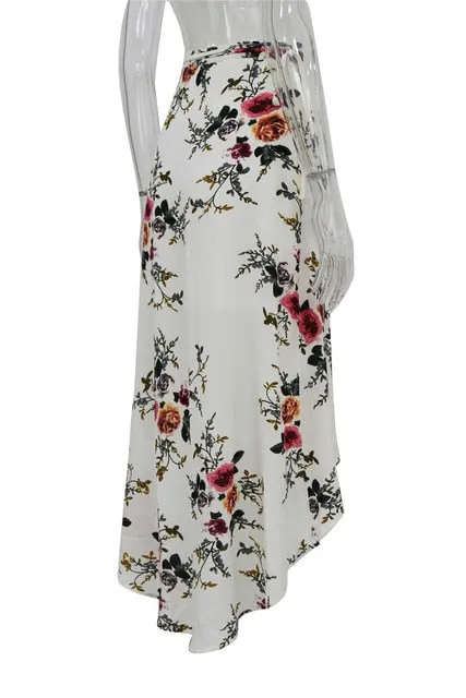 Boho Vintage Pink Floral Print Side Slit Wrap Skirt