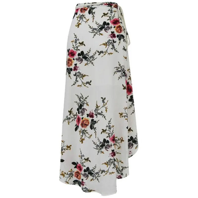 Boho Vintage Pink Floral Print Side Slit Wrap Skirt