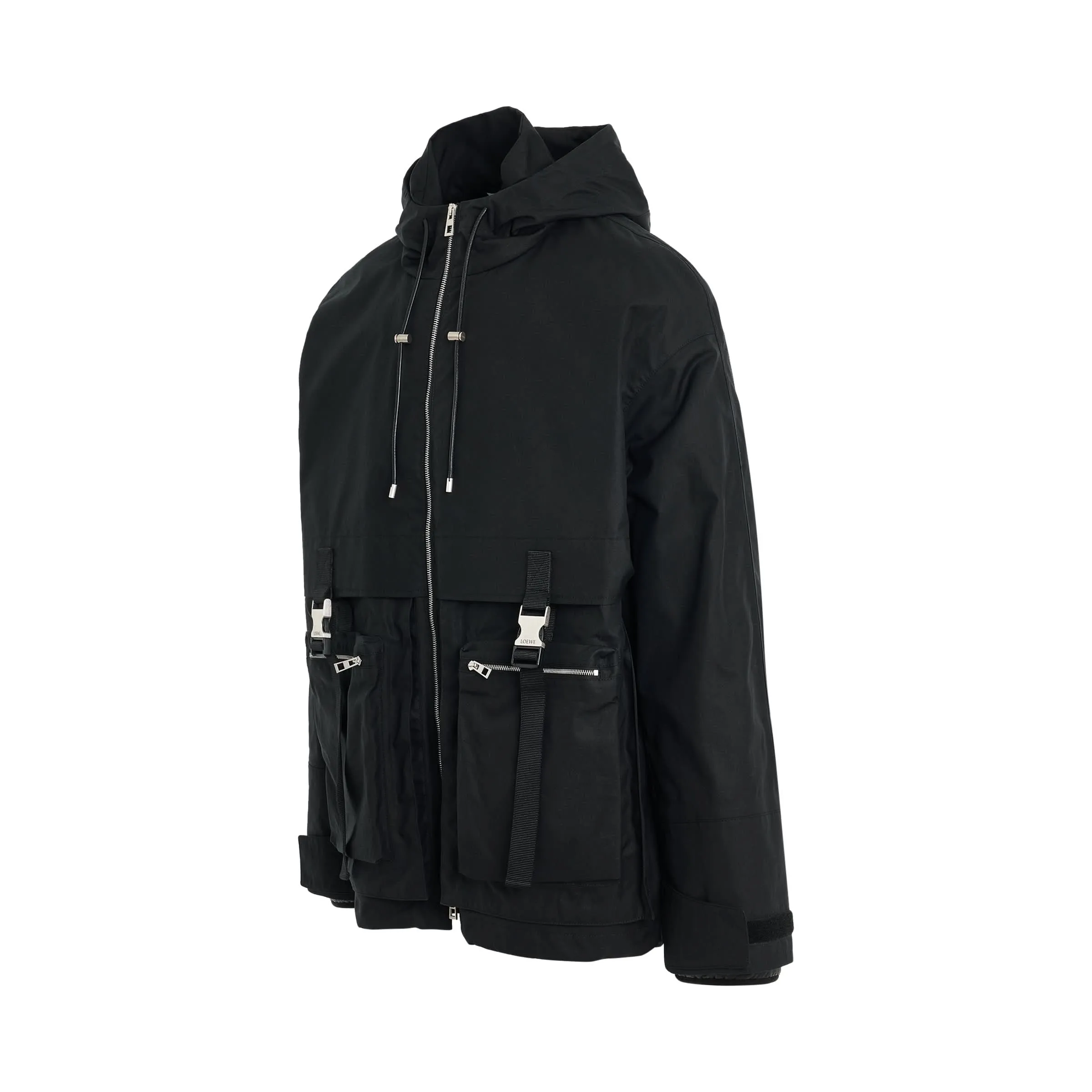 Buckle Double Pocket Parka in Black