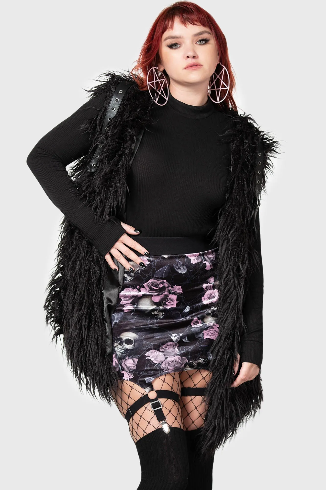 Cassandra Velvet Mini Skirt [BLACK/PINK]