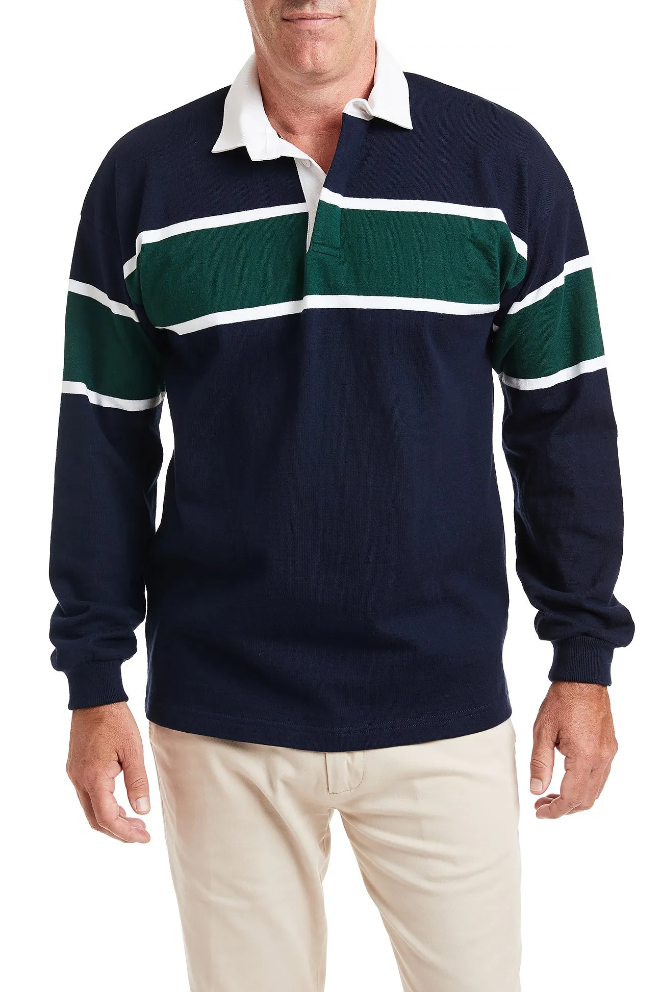 Castaway Rugby Shirt Navy & Green Team Stripe