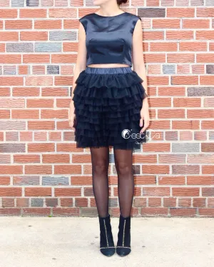 Celine Black Tiered Mini Tulle Skirt