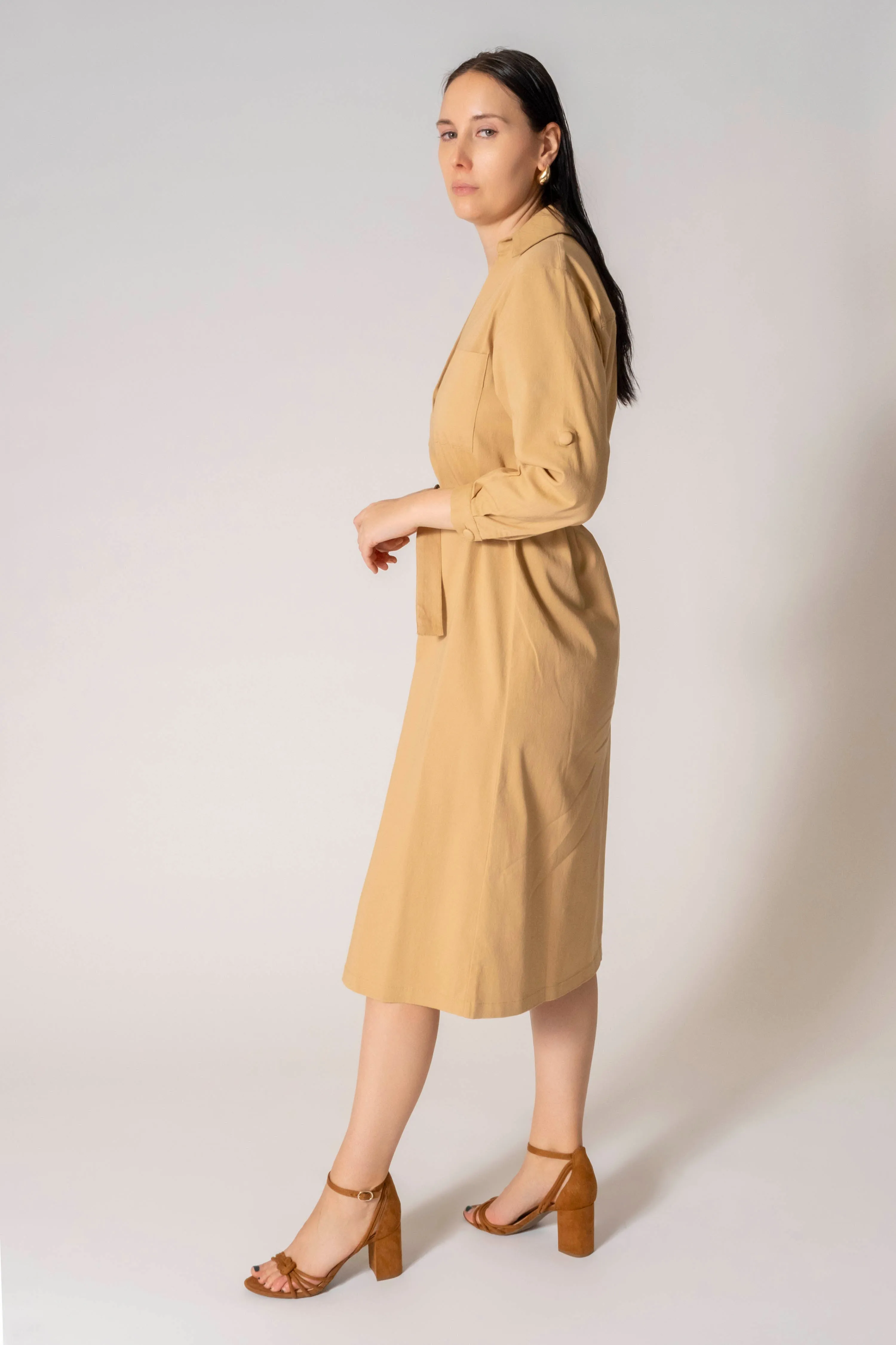 Charlene Long Sleeve Button Up Belted Shirt Dress