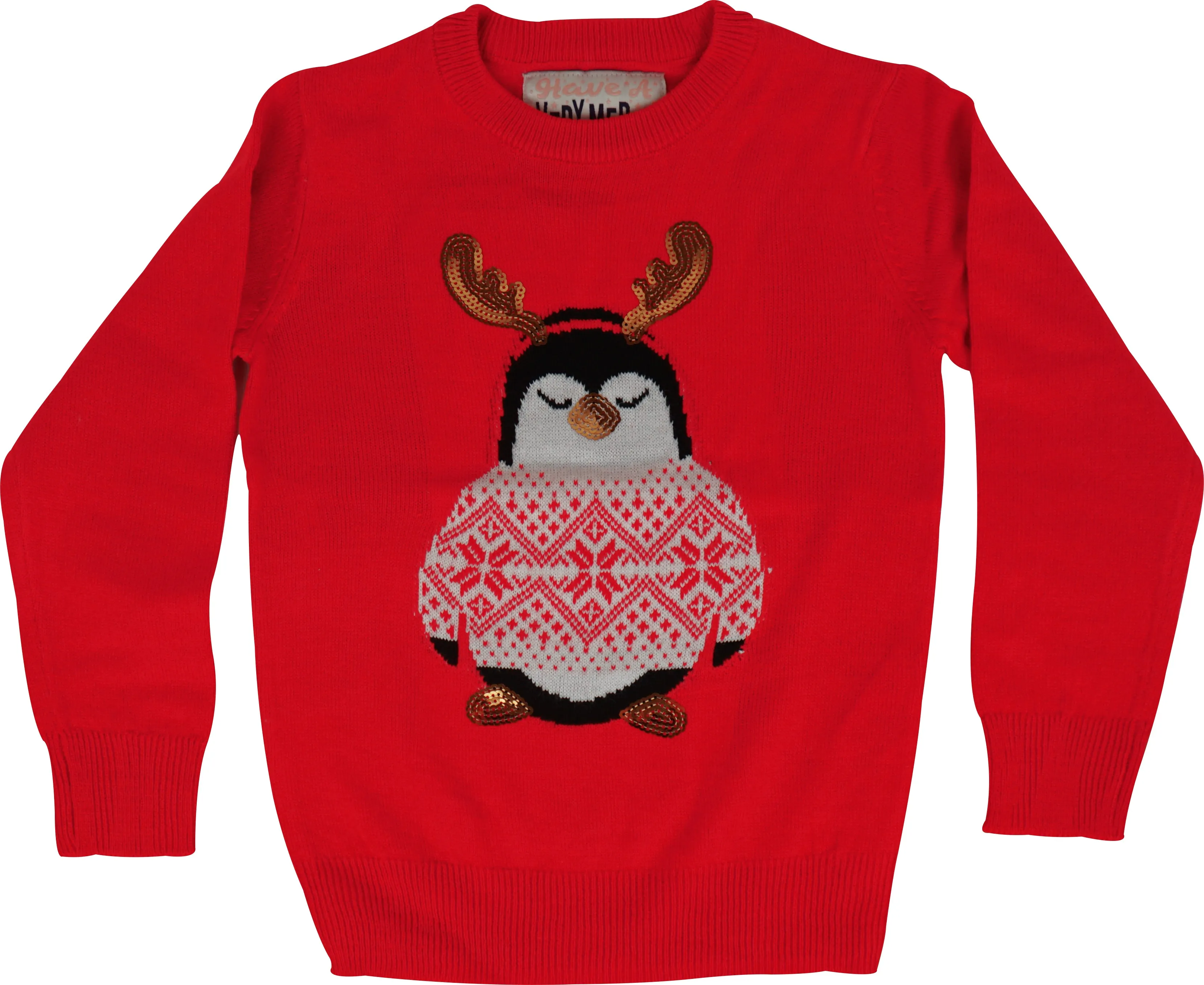 Christmas Cutie Penguin Junior Christmas Jumper - Red