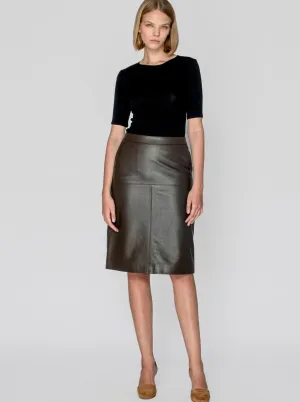 CLEO LEATHER MIDI SKIRT - CHOCOLATE BROWN