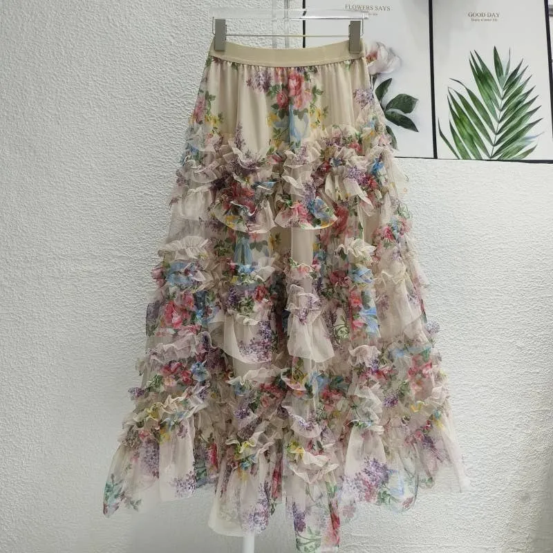 Colorful Floral Mesh Skirt