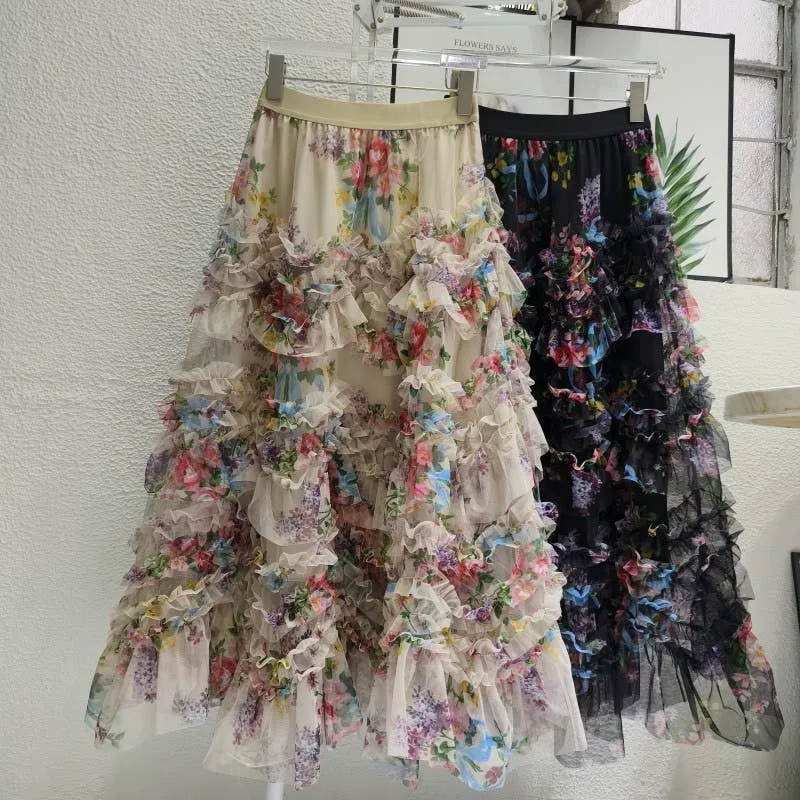 Colorful Floral Mesh Skirt