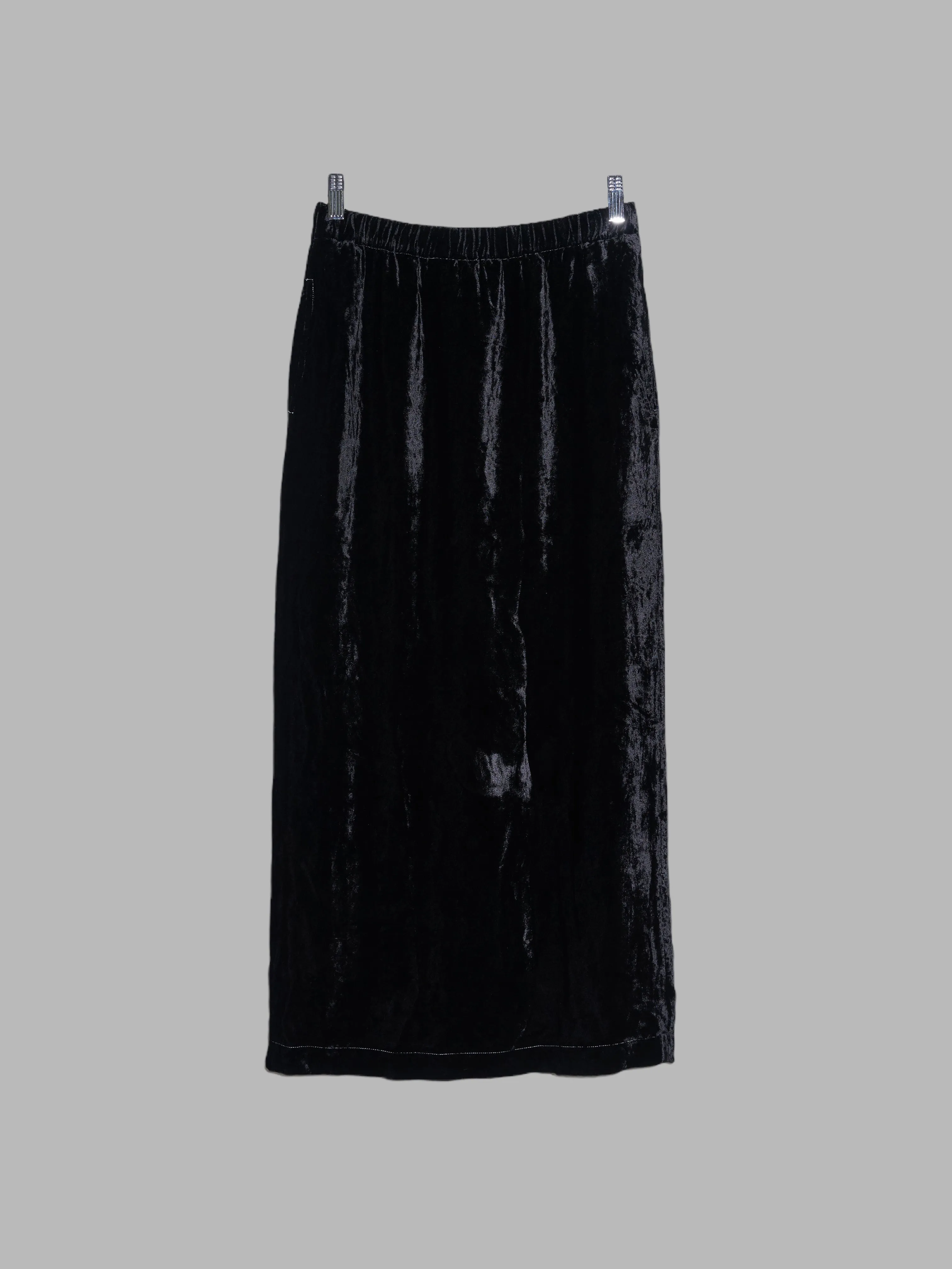 Comme des Garcons 1998 black rayon velvet elastic waist skirt