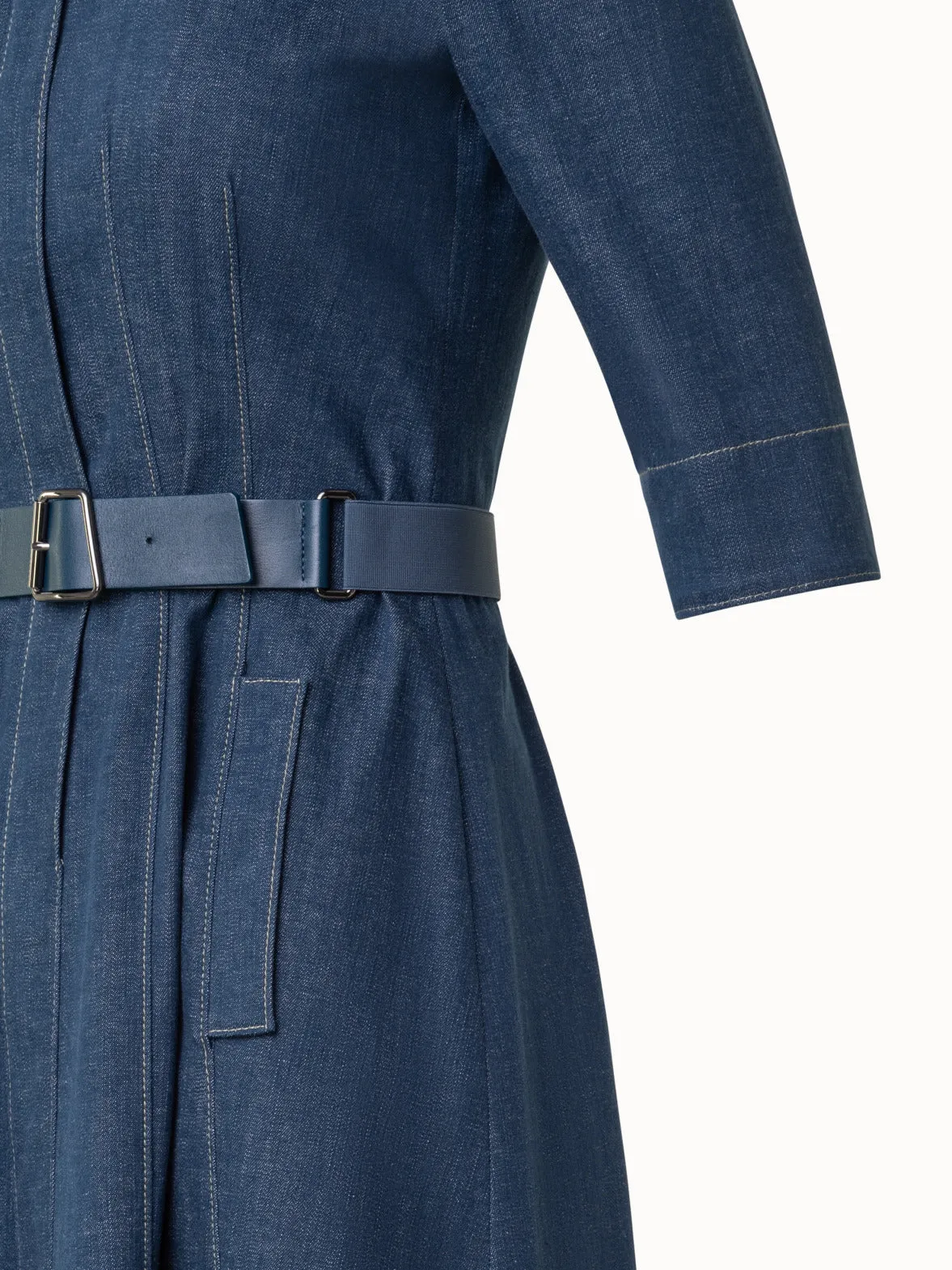 Cotton Denim Midi Shirt Dress