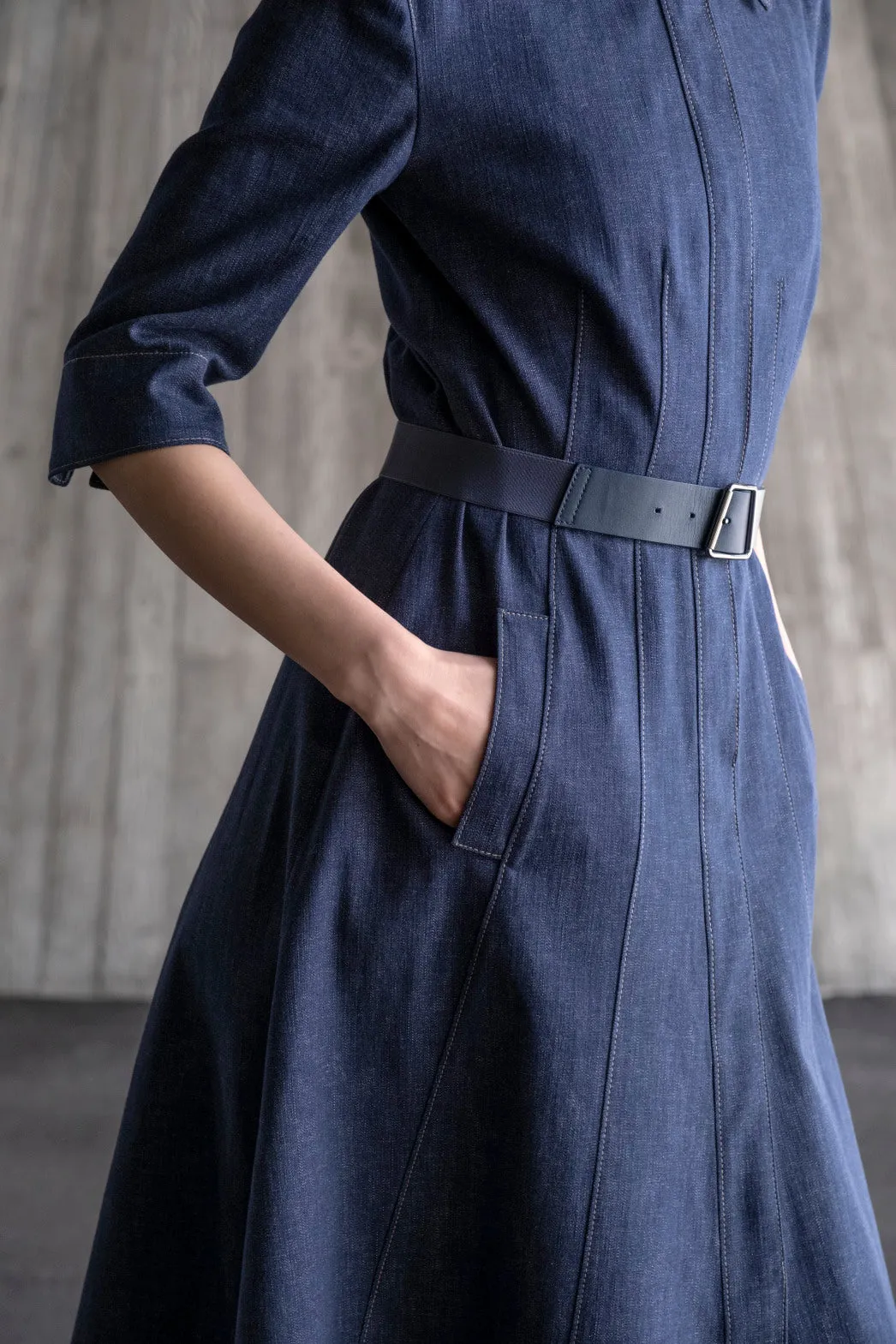 Cotton Denim Midi Shirt Dress