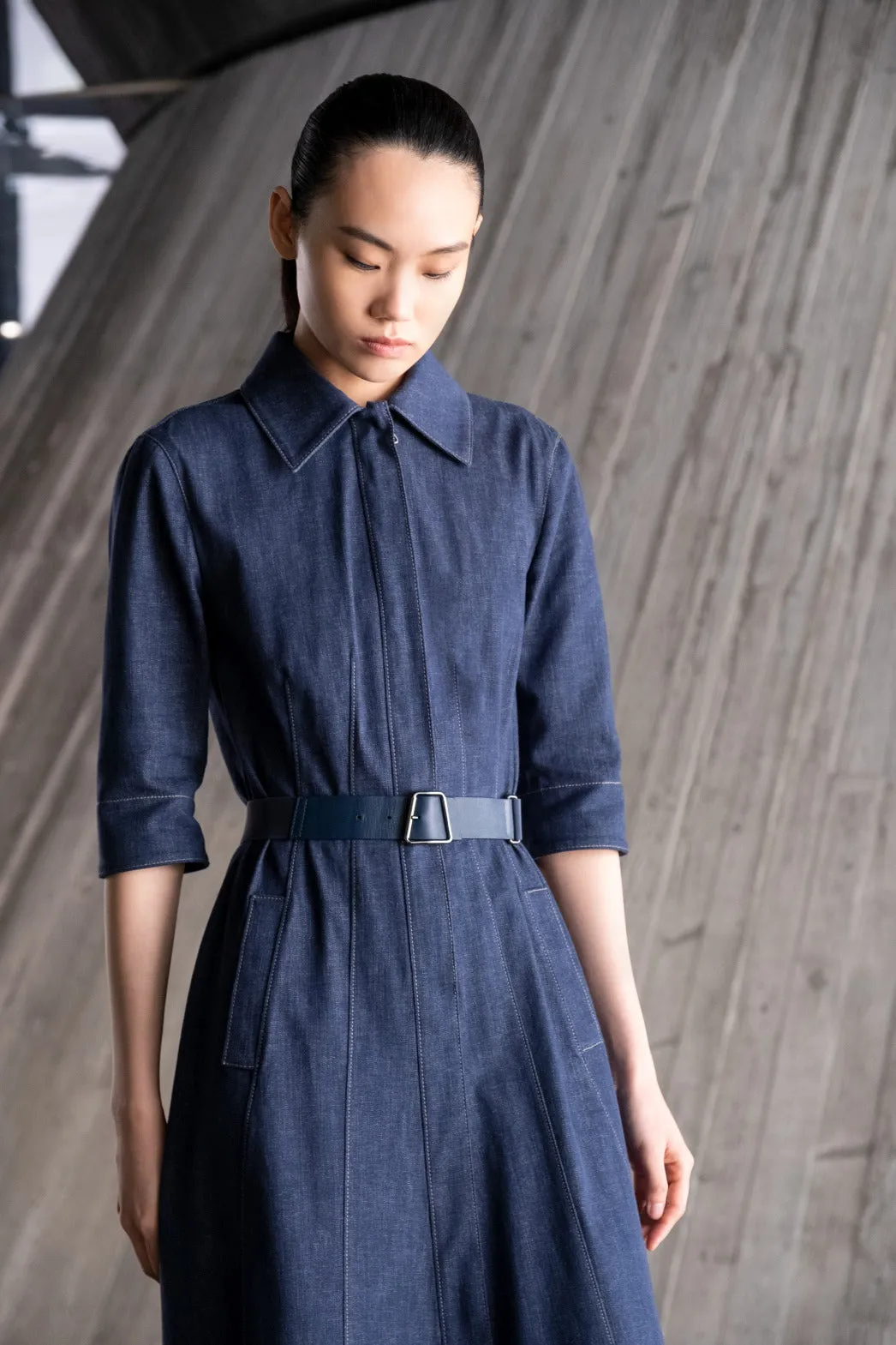 Cotton Denim Midi Shirt Dress