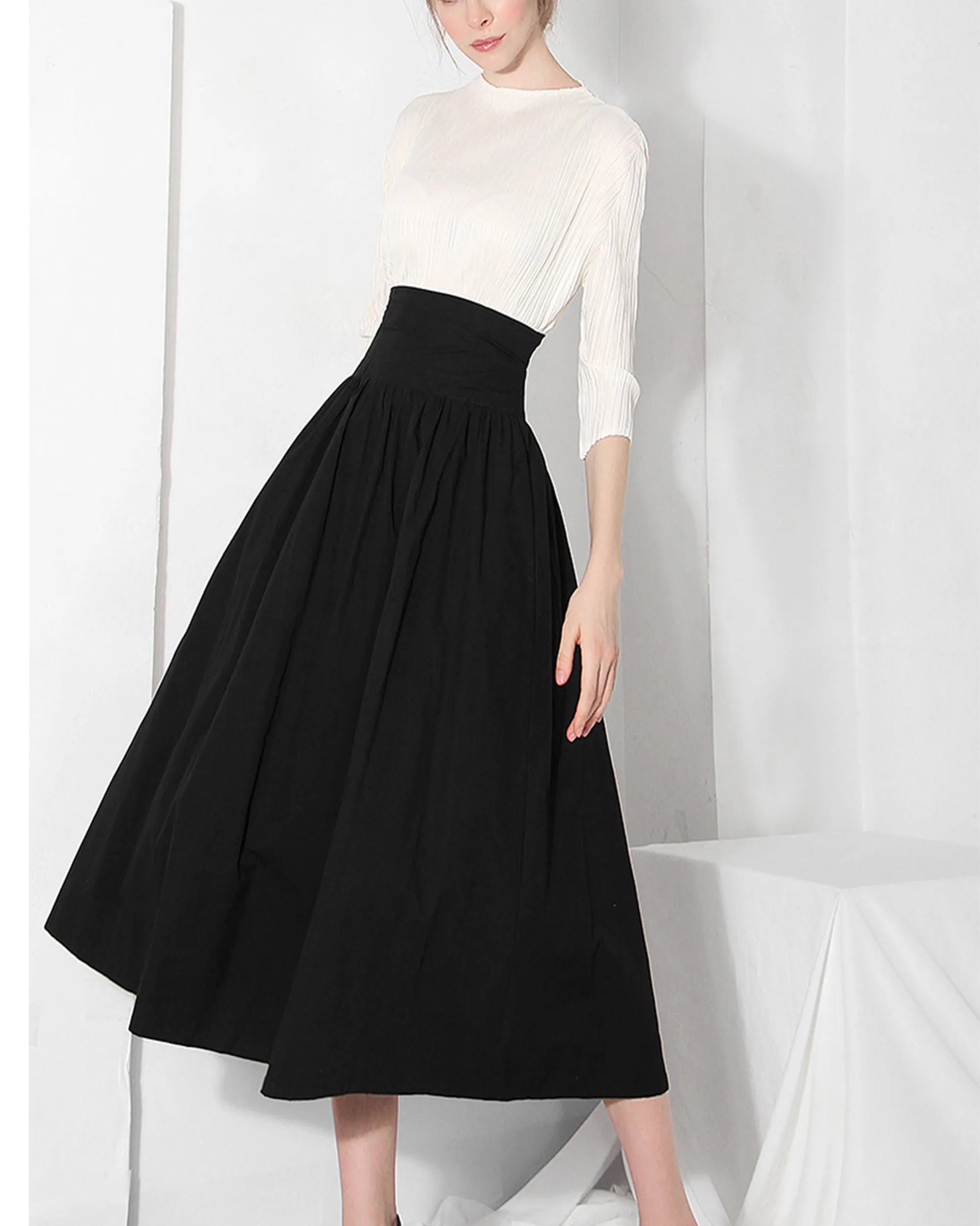 Cotton skirt women/A-line skirt/Women Midi skirt/summer skirt/elastic waist skirt/long skirt/skirt with pockets L0066