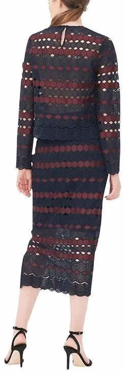 Crochet Lace & Long Sleeve Top & Skirt Set